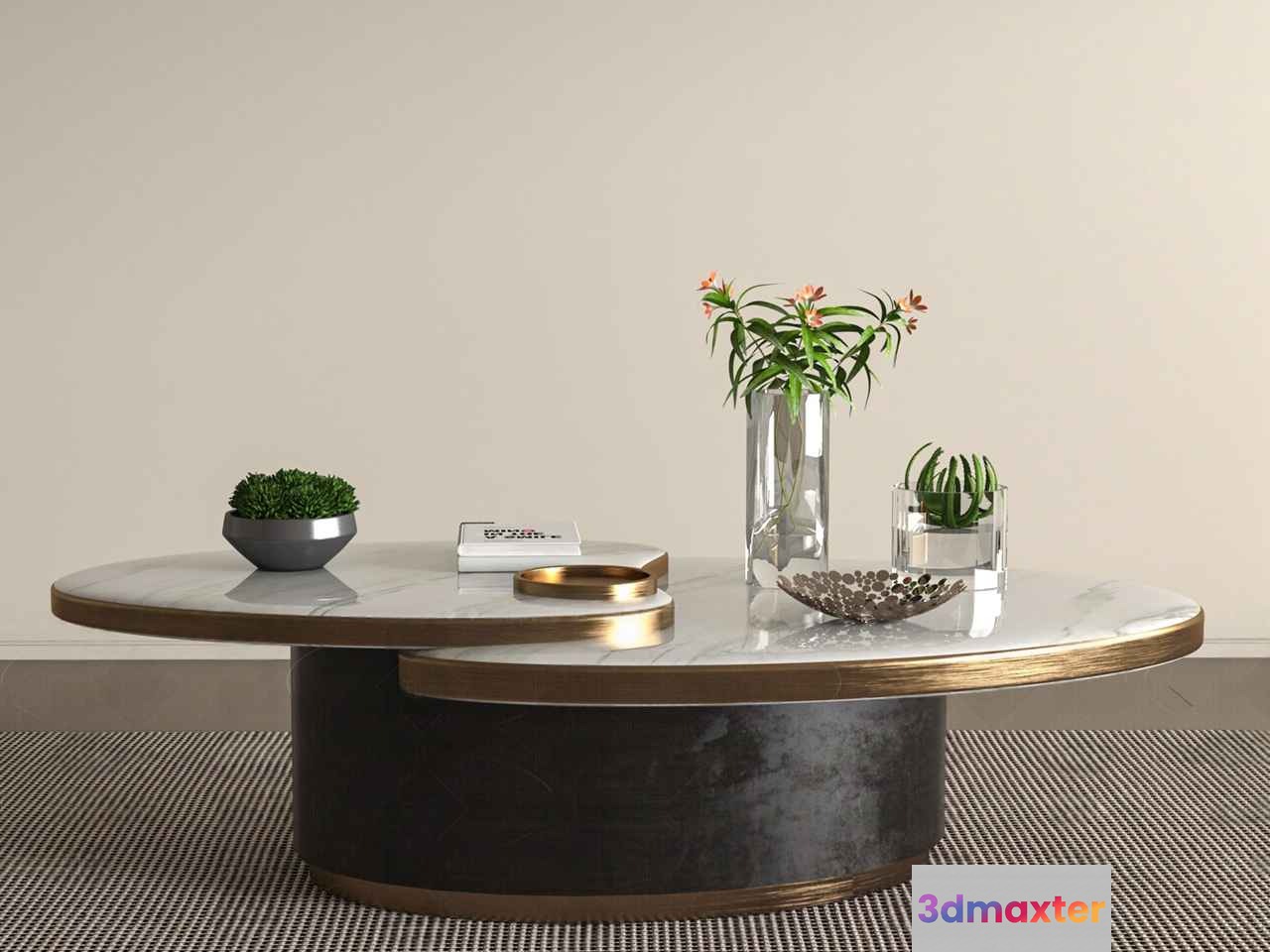 A Round Coffee Table With A Marble Top 3D Model - 649 - VRAY Render