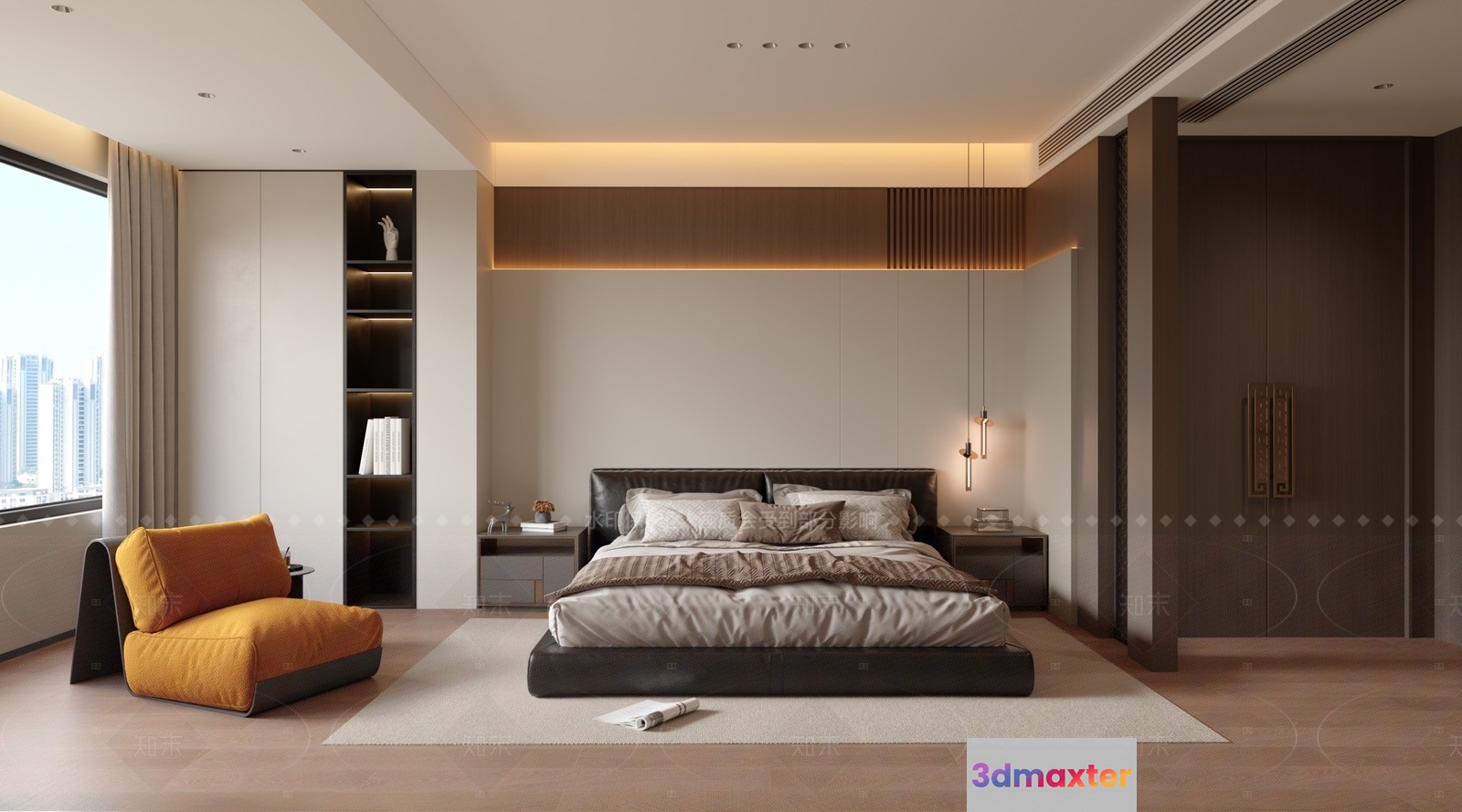 Modern Minimalist Bedroom 3D Model - 8494 - CORONA Render