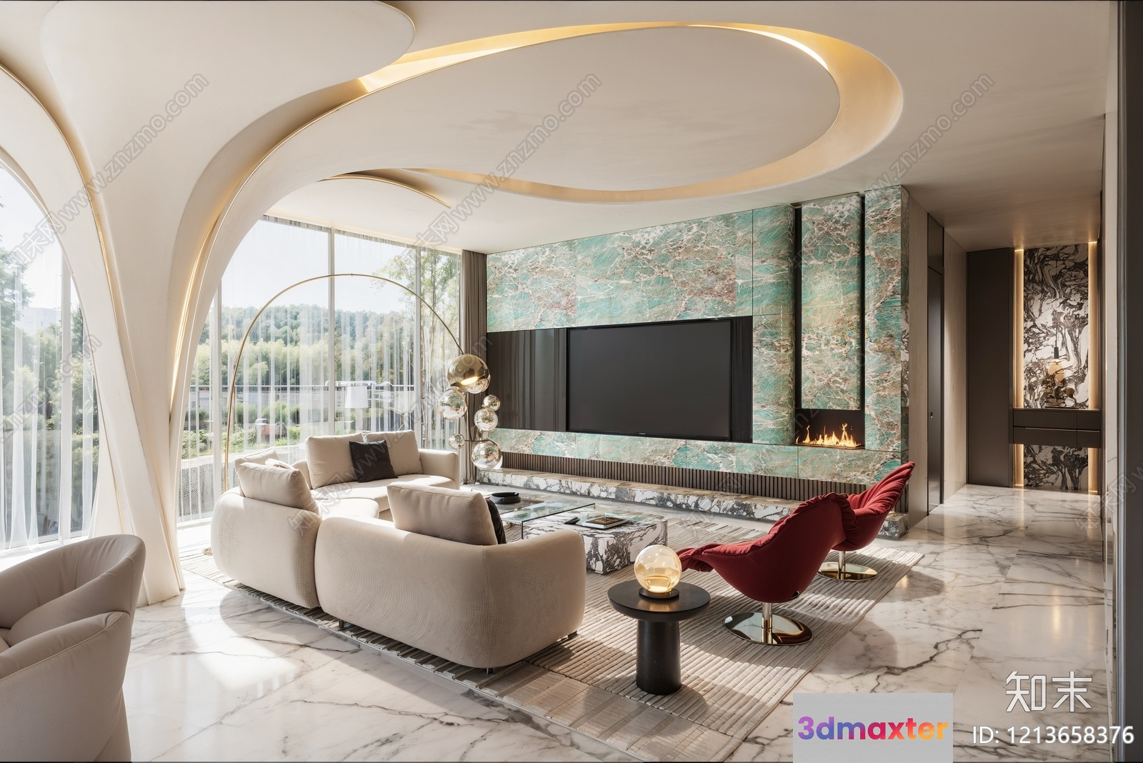 Modern Living Room 3D Model - 16990 - VRAY Render