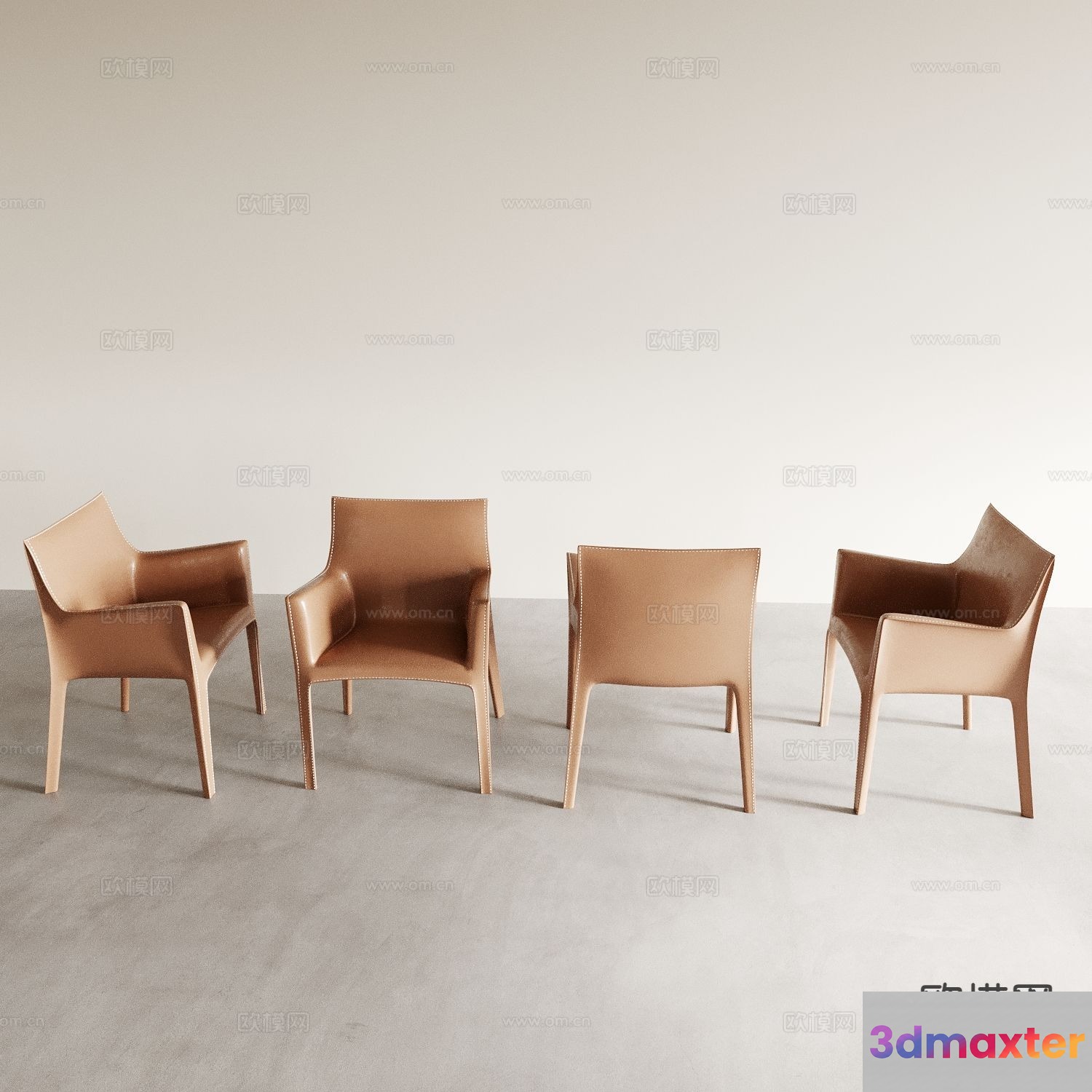 Brown Leather Chairs 3D Model - 18010 - VRAY Render