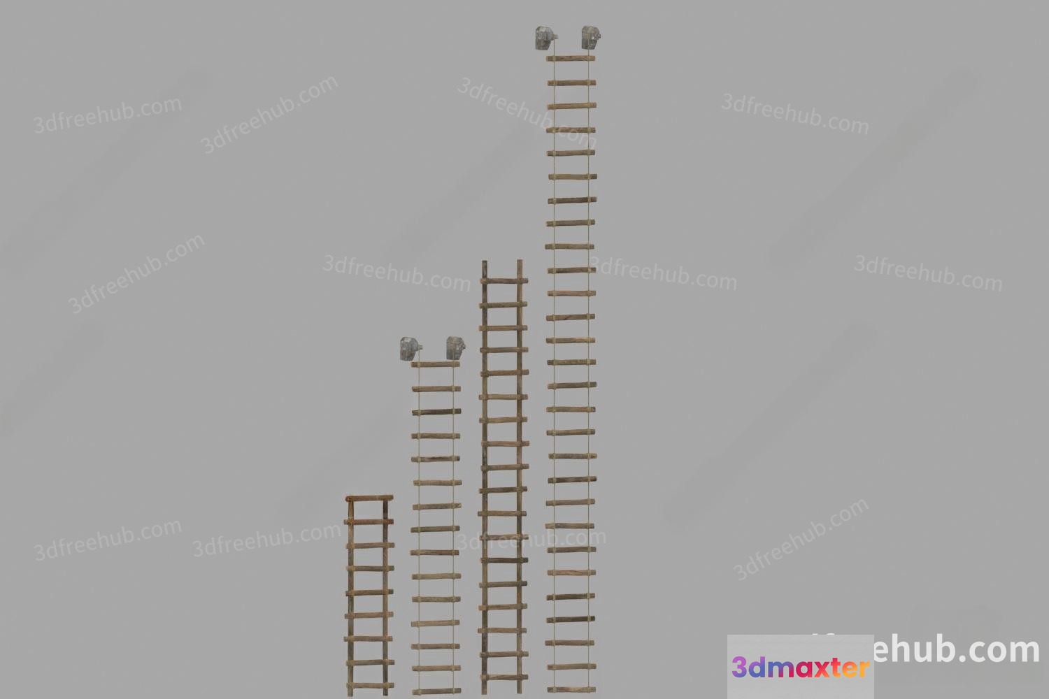 A 3D Rendering Of Multiple Ladders With Rocks On Top 3D Model - 22599 - VRAY Render
