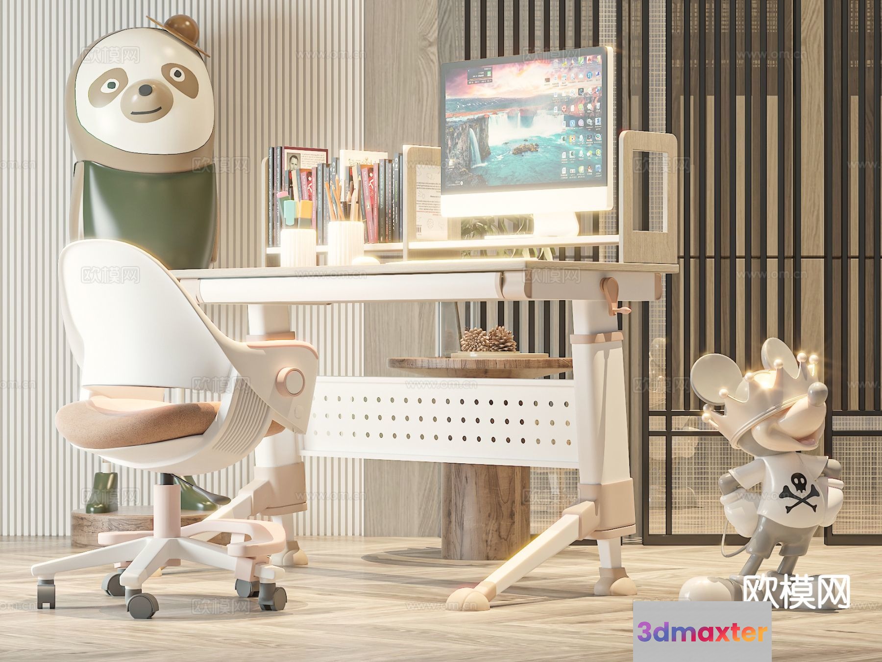 Modern Office Desk Setup 3D Model - 10520 - VRAY Render