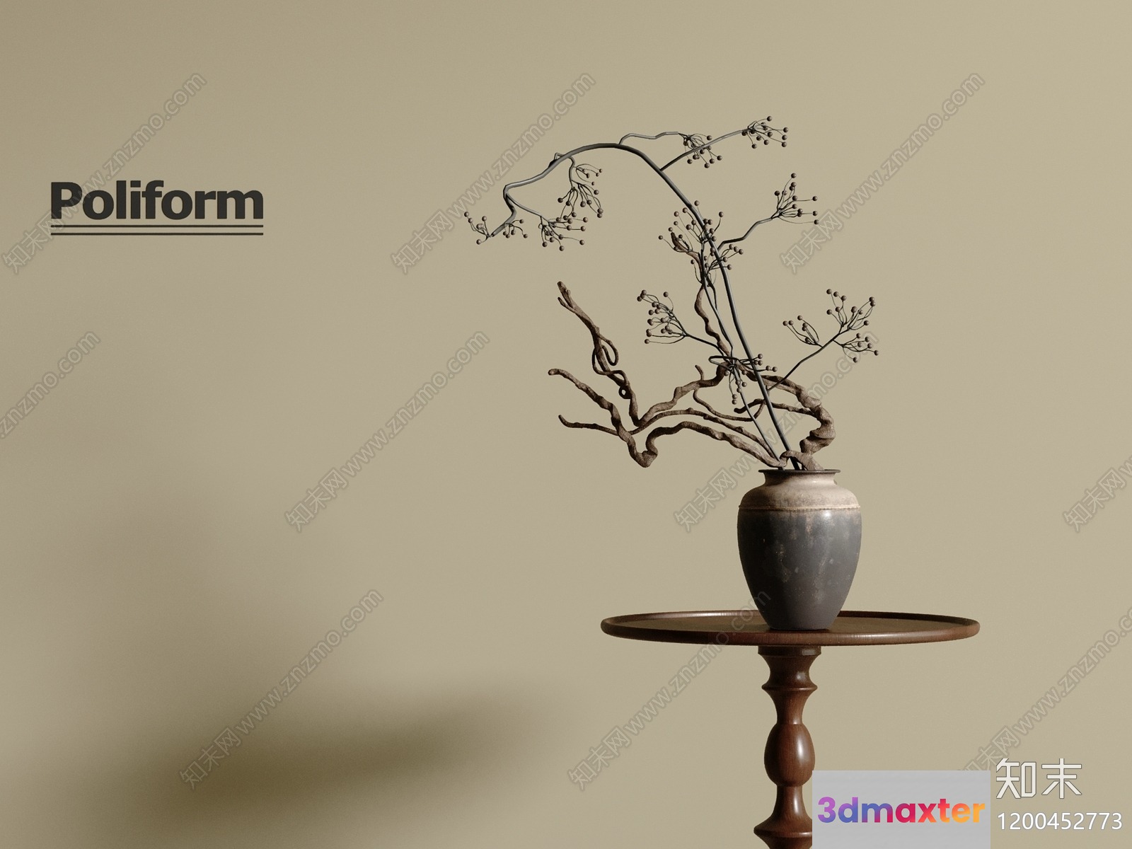 A Vase With A Plant On A Table 3D Model - 480 - CORONA Render
