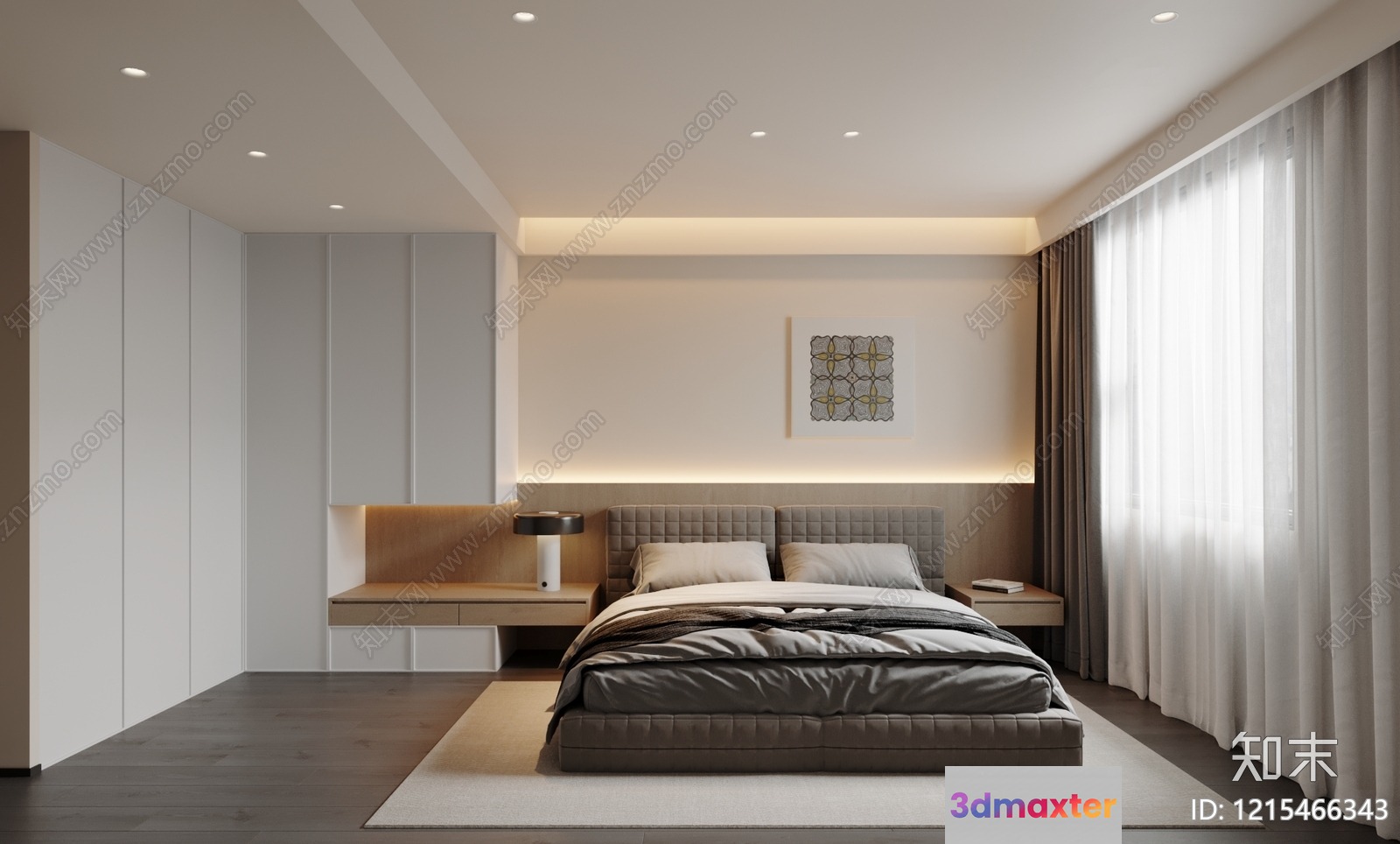 Modern Minimalist Bedroom 3D Model - 9568 - VRAY Render