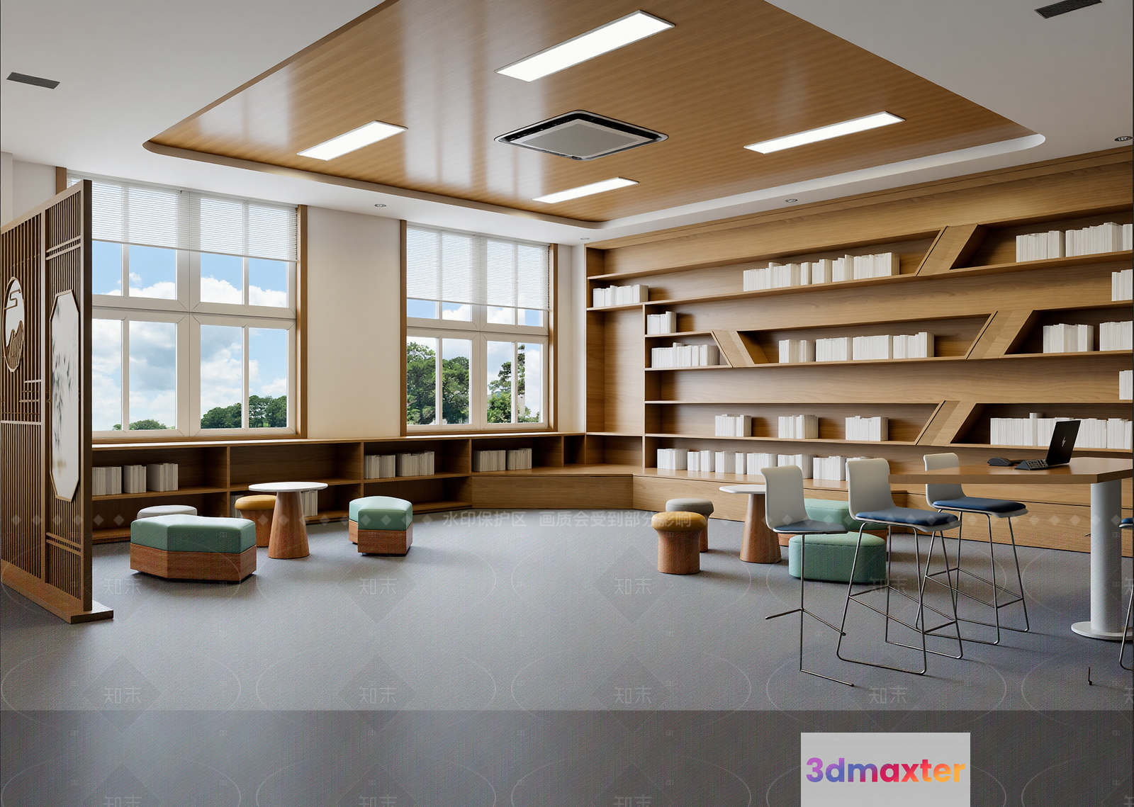 Modern Library Room 3D Model - 23228 - VRAY Render
