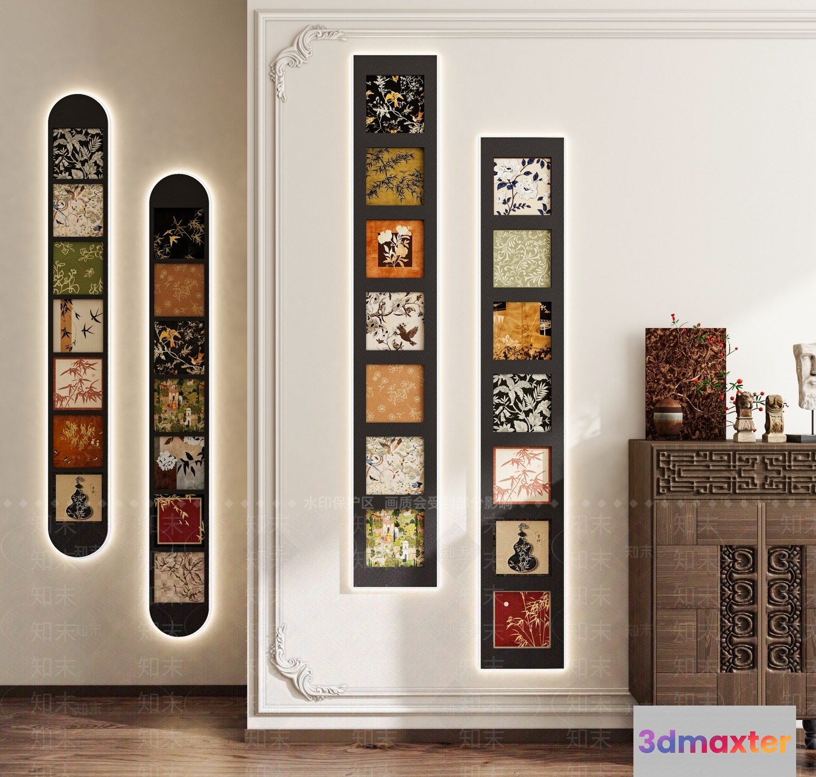 A Decorative Wall With Framed Artwork 3D Model - 14441 - VRAY Render