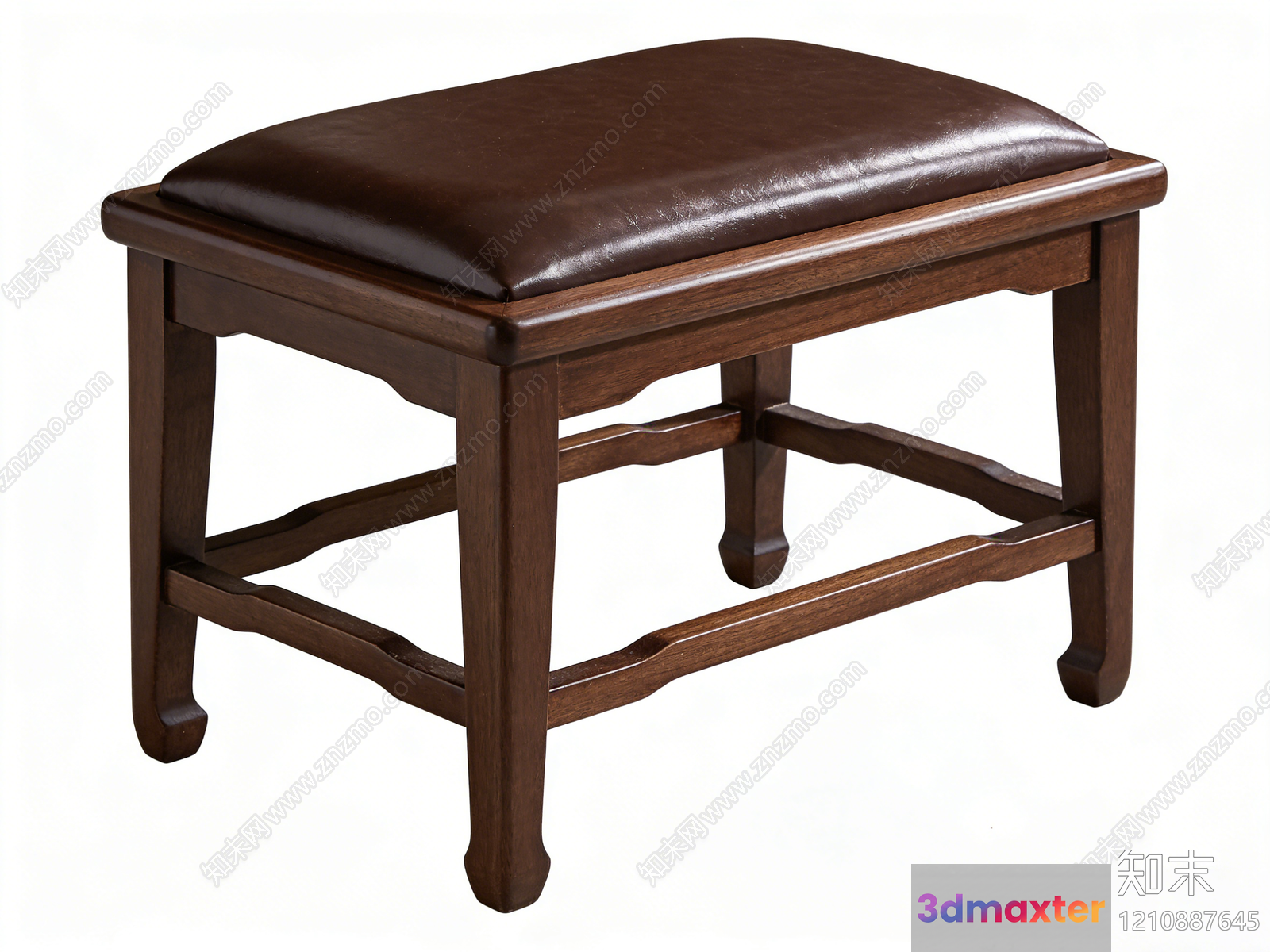 A Wooden Bench With A Leather Seat 3D Model - 17749 - VRAY Render