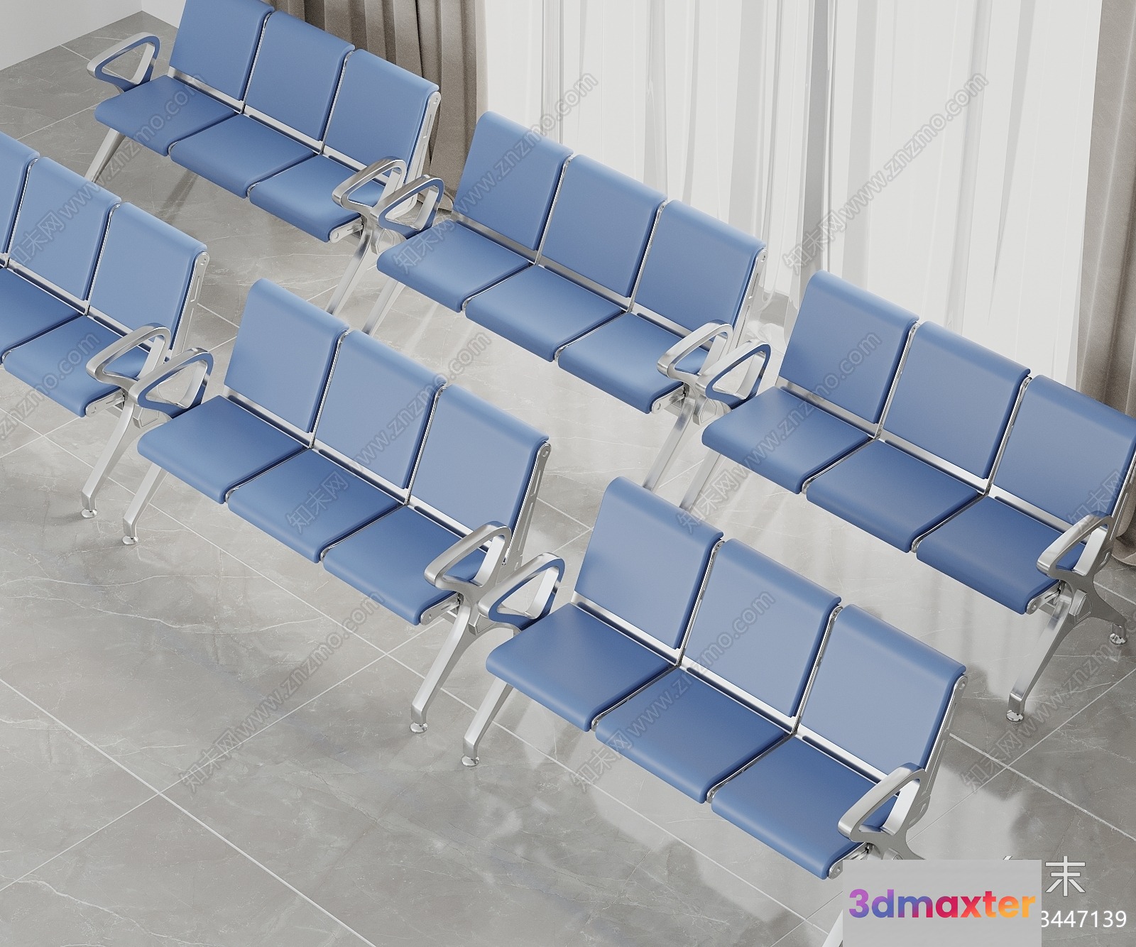 Blue Waiting Room Chairs 3D Model - 5008 - VRAY Render