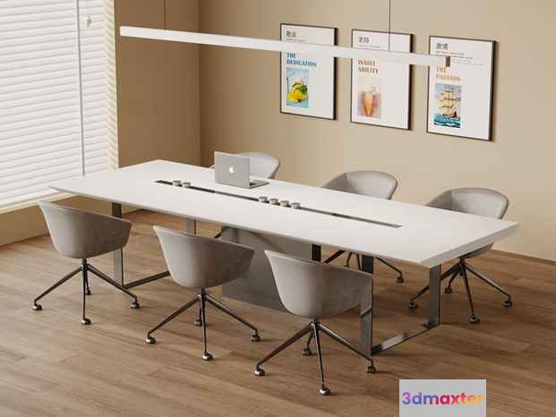 Modern White Office Table 3D Model - 16749 - VRAY Render