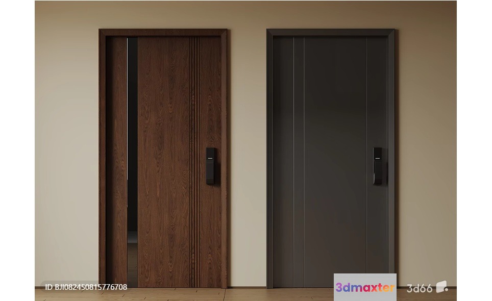 Two Doors. The Doors Are Made Of Wood And Have A Modern Design 3D Model - 1580 - VRAY Render