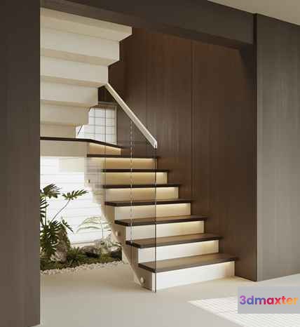 Modern Glass Staircase 3D Model - 7974 - CORONA Render