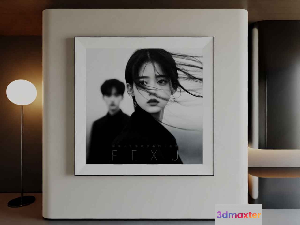 A White Picture Frame With A Black-And-White Photo Of A Woman And Man 3D Model - 5920 - CORONA Render