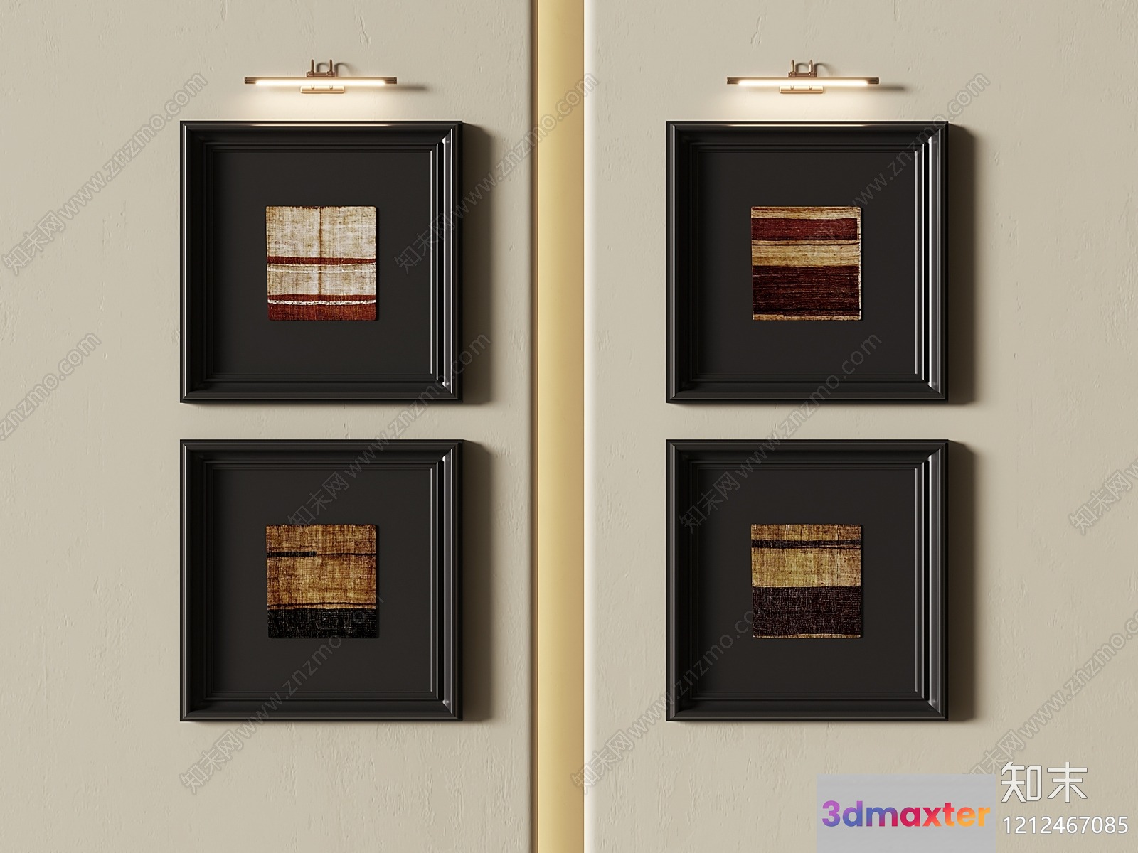 A Collection Of Four Square Framed Art Pieces 3D Model - 1368 - VRAY Render