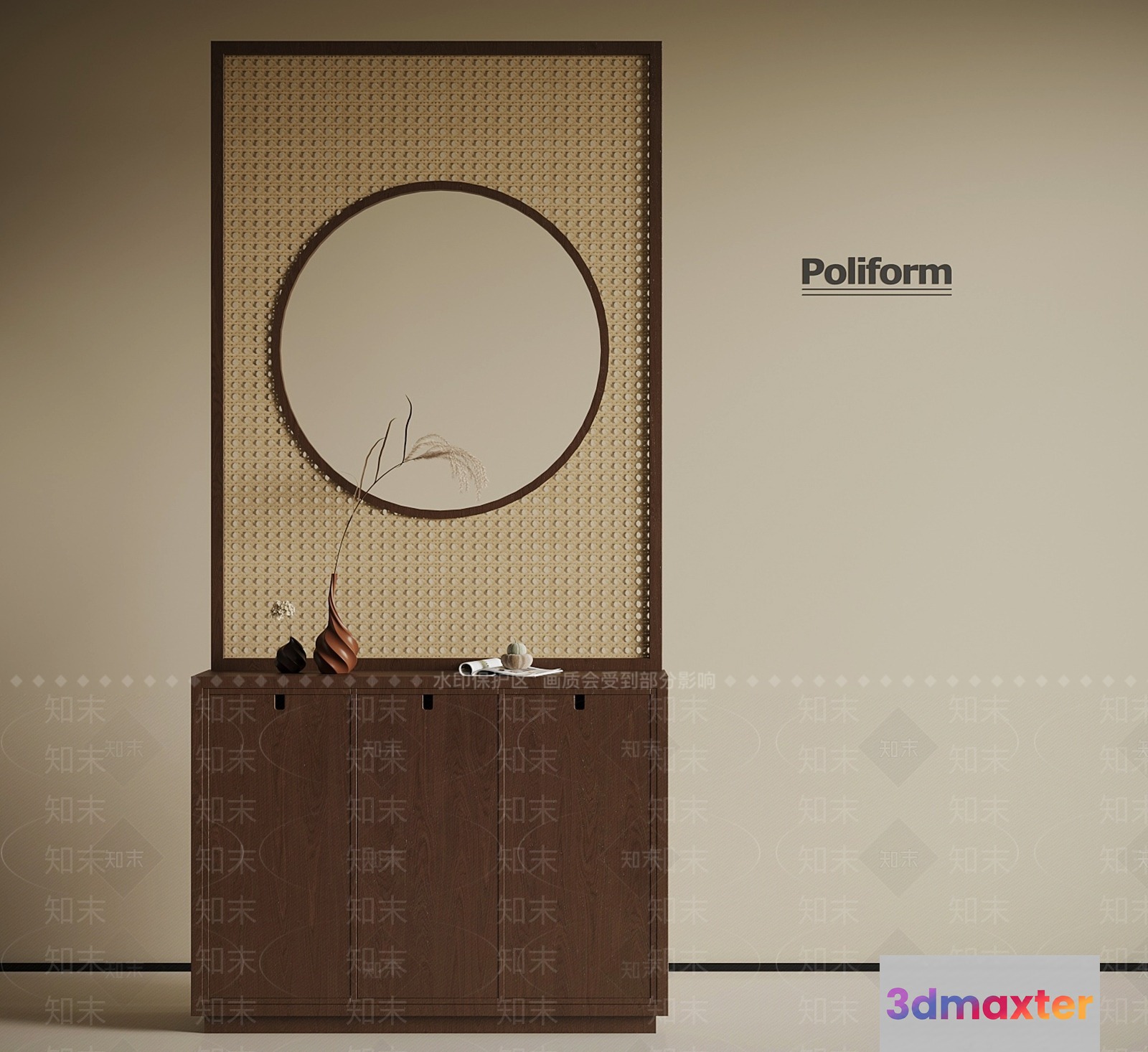 A Modern Sideboard With A Decorative Mirror 3D Model - 20055 - VRAY Render