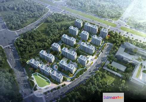 Aerial View Of A City Block 3D Model - 609 - VRAY Render