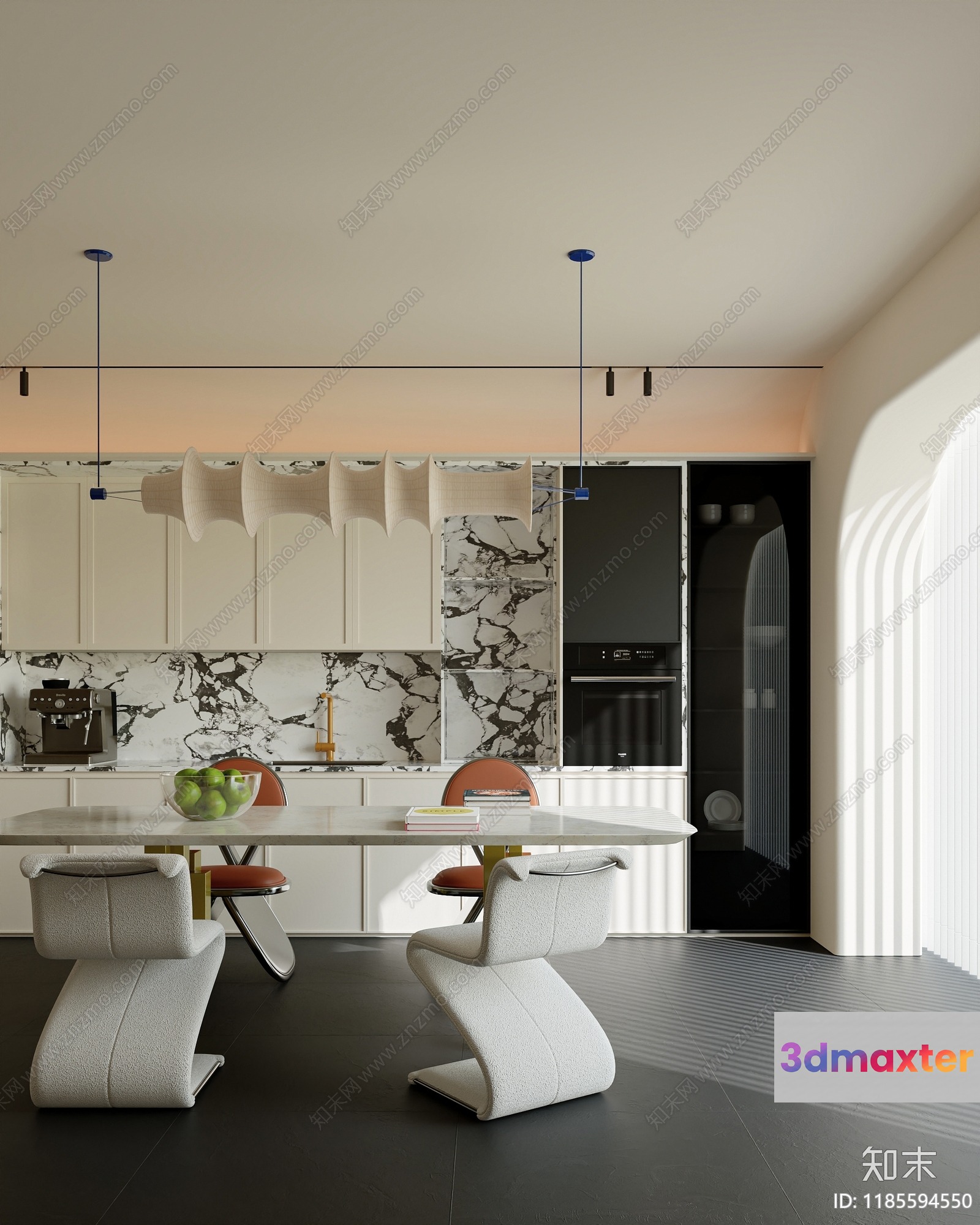 Modern Kitchen With White And Black Decor 3D Model - 11221 - VRAY Render