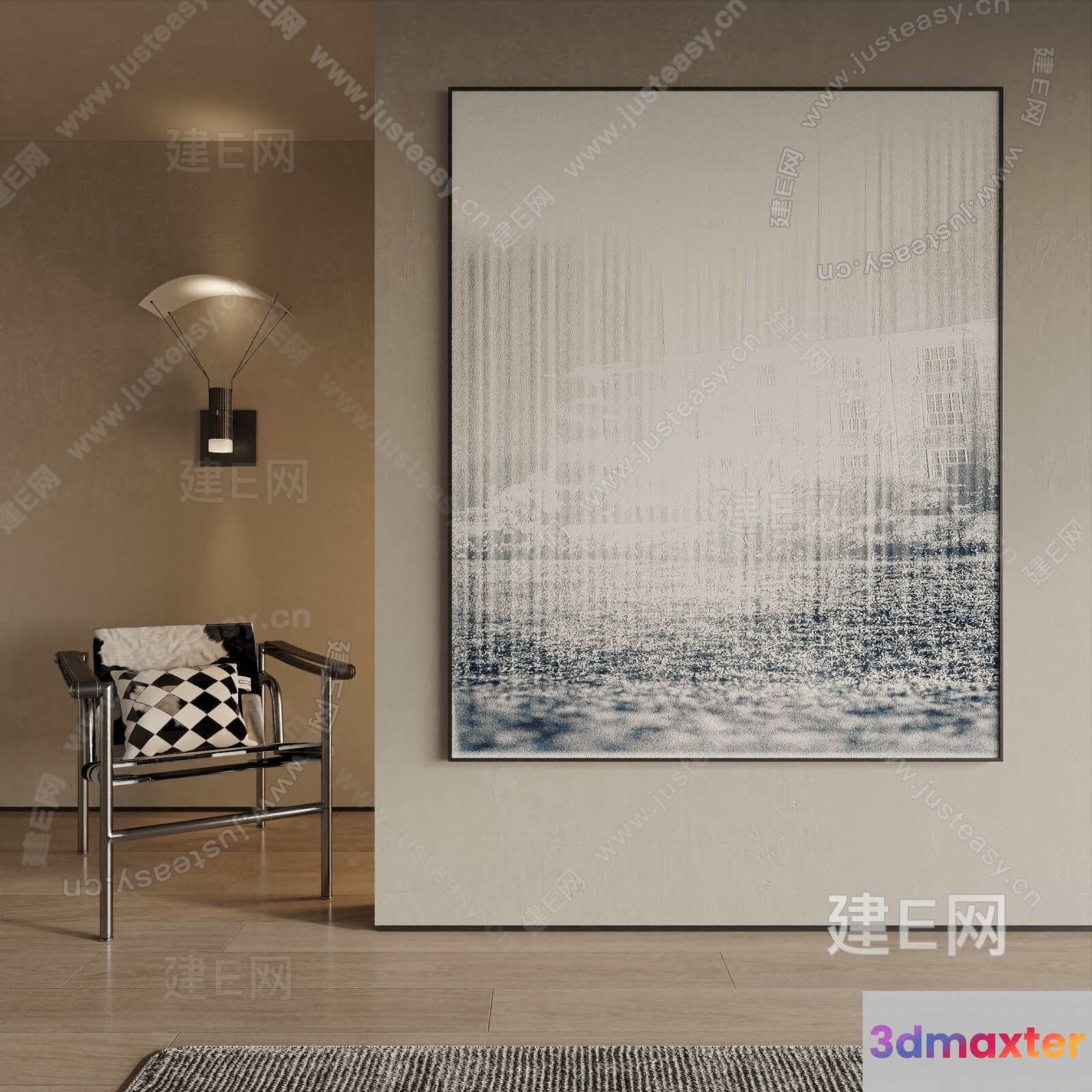 A Large Framed Abstract Painting 3D Model - 13343 - VRAY Render