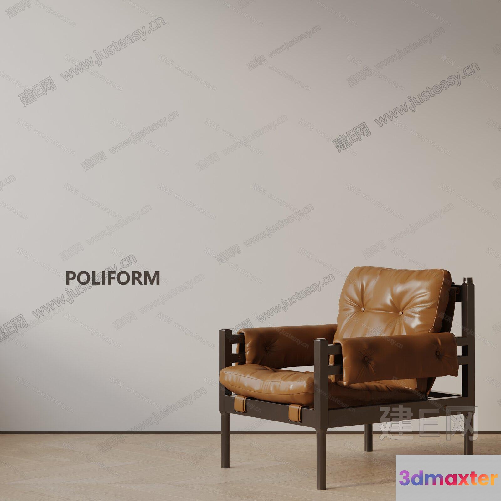 Brown Leather Armchair 3D Model - 15938 - VRAY Render