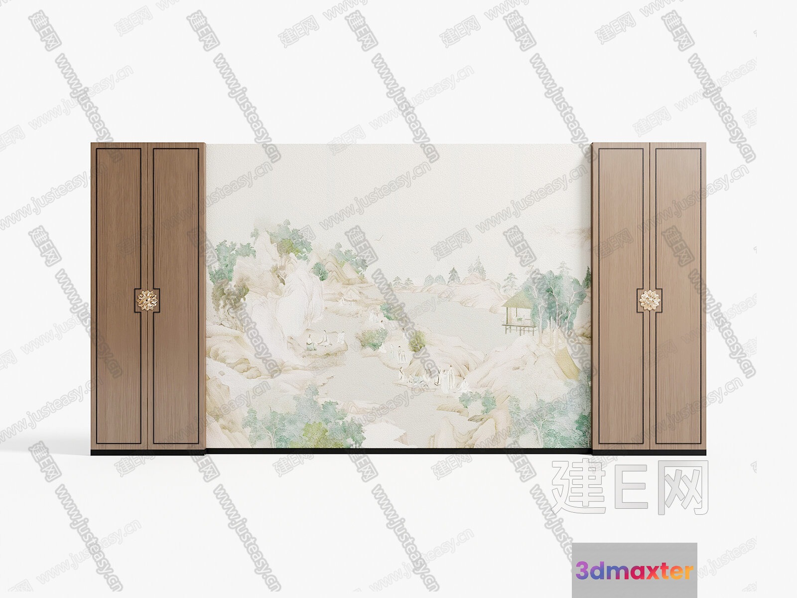 A Minimalist Light-Colored Wardrobe With A Landscape Mural On The 3D Model - 18641 - VRAY Render