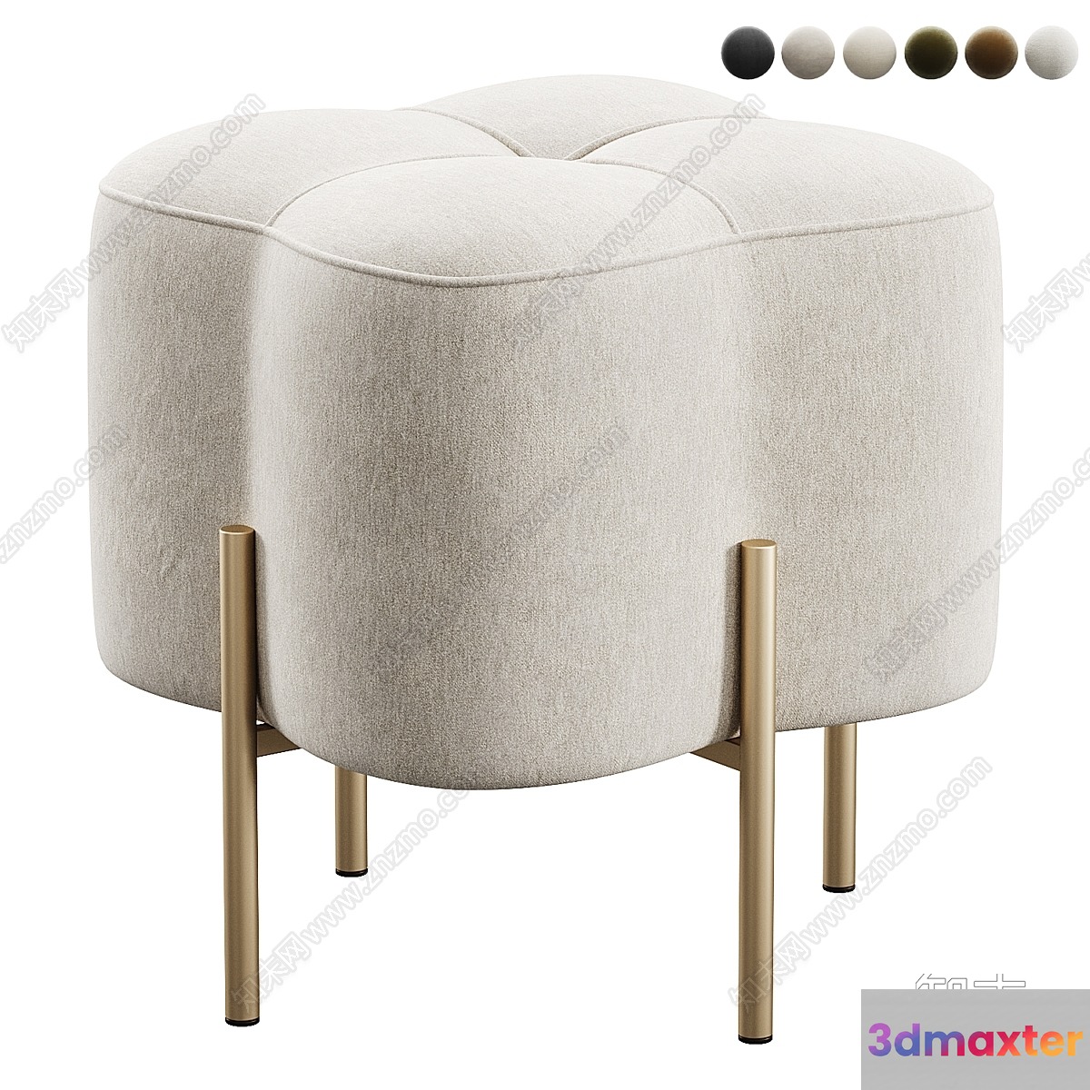 Cozy Beige Ottoman 3D Model - 17509 - CORONA Render