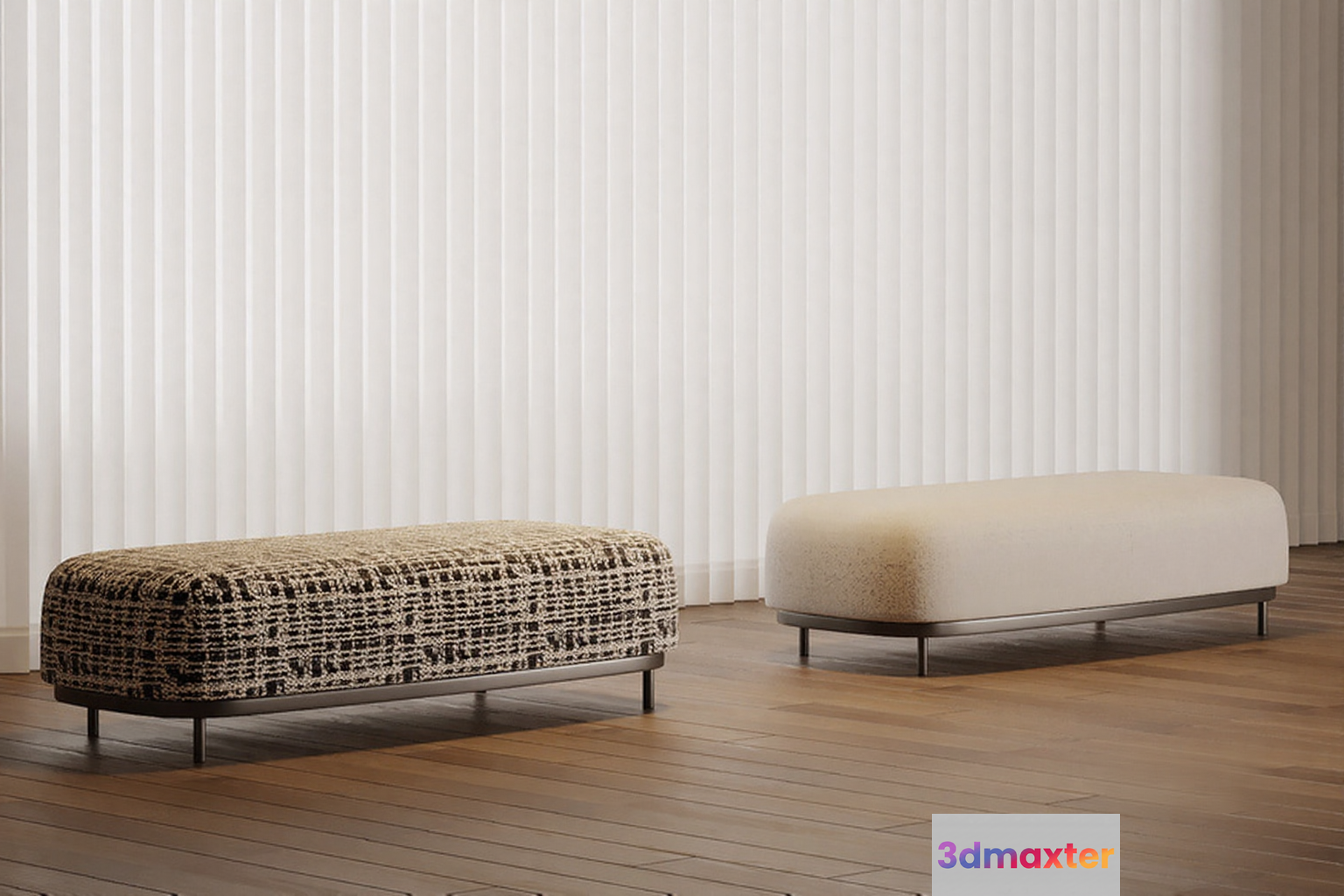 Two Modern Ottomans 3D Model - 21396 - VRAY Render