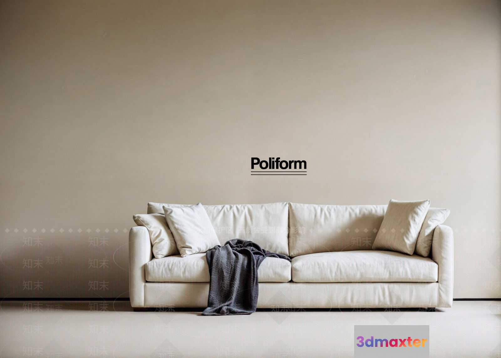 A White Couch With A Blanket 3D Model - 234 - VRAY Render
