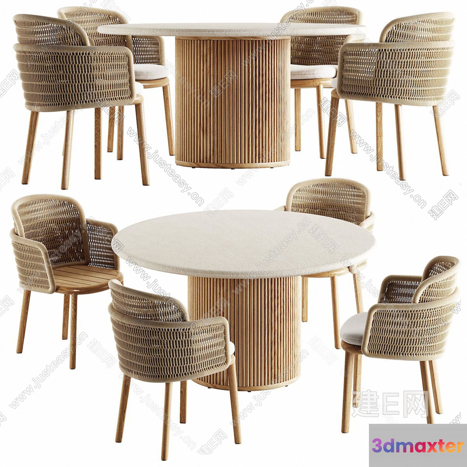 Rattan Dining Table And Chairs 3D Model - 10120 - VRAY Render