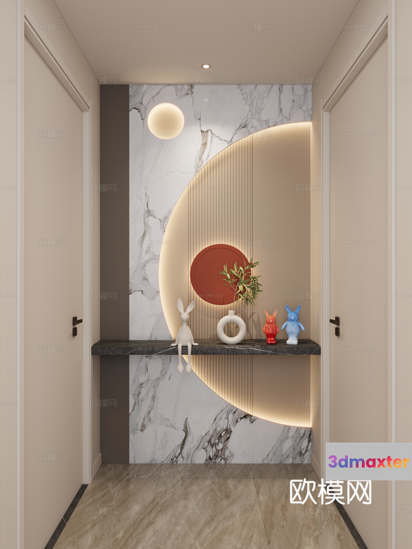 A Modern Hallway With Decorative Wall Art 3D Model - 6015 - VRAY Render