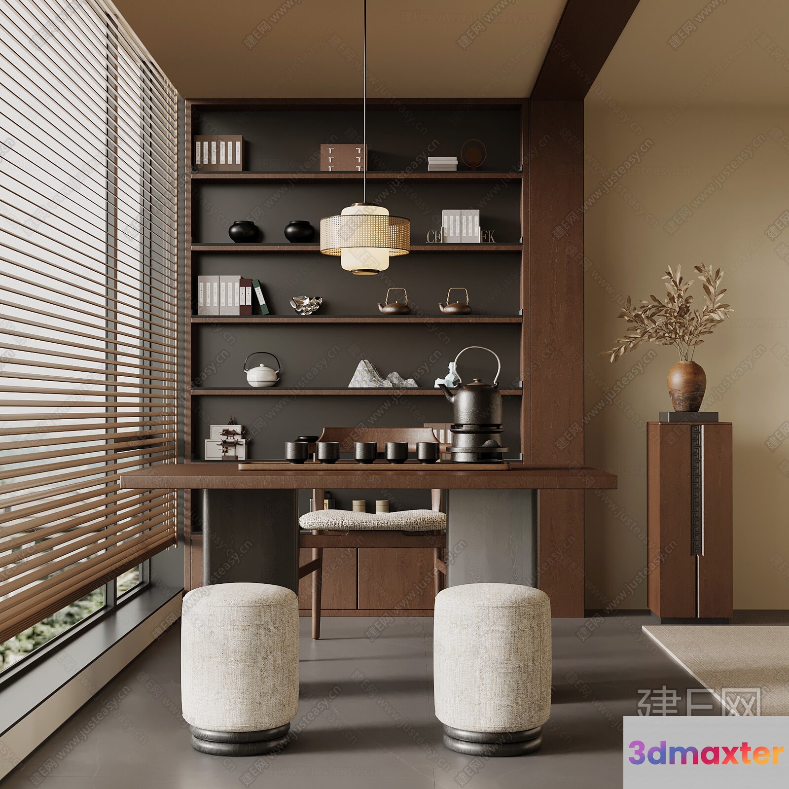 Cozy Asian-Inspired Dining Room 3D Model - 14608 - VRAY Render