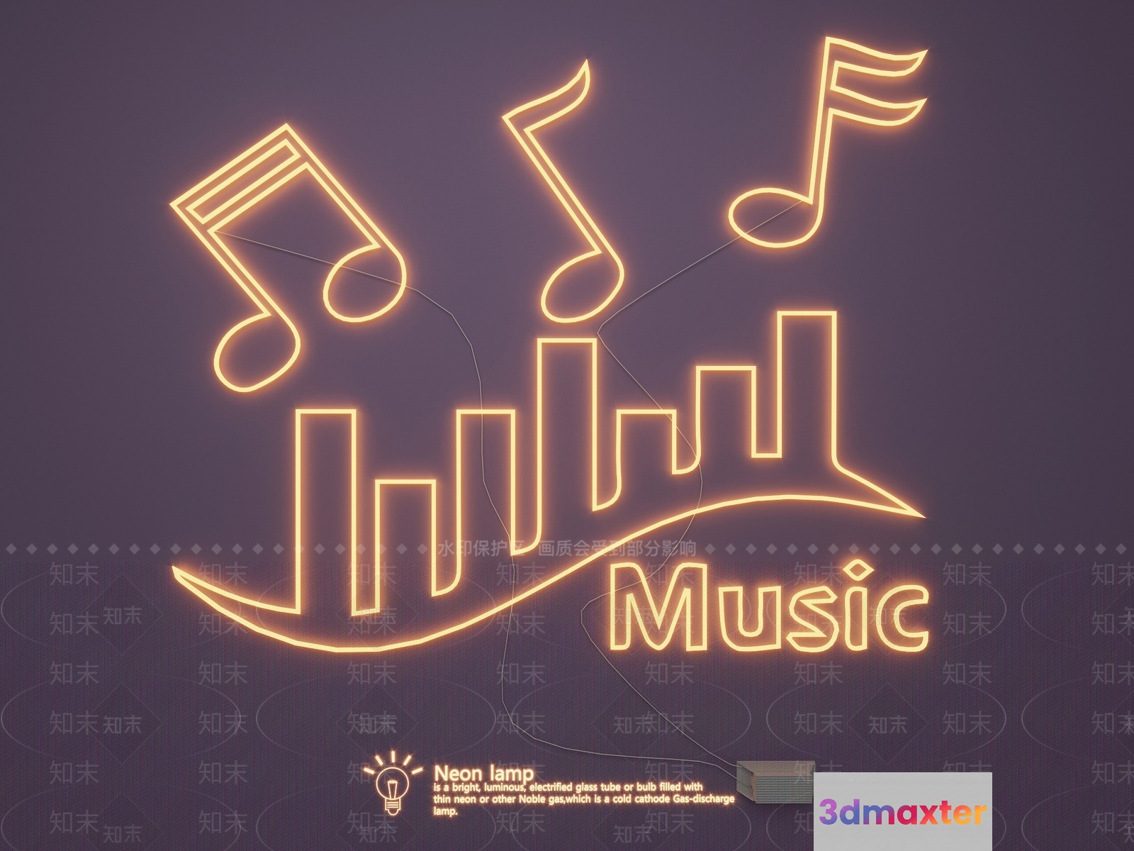 A Neon Music-Themed Graphic 3D Model - 581 - VRAY Render