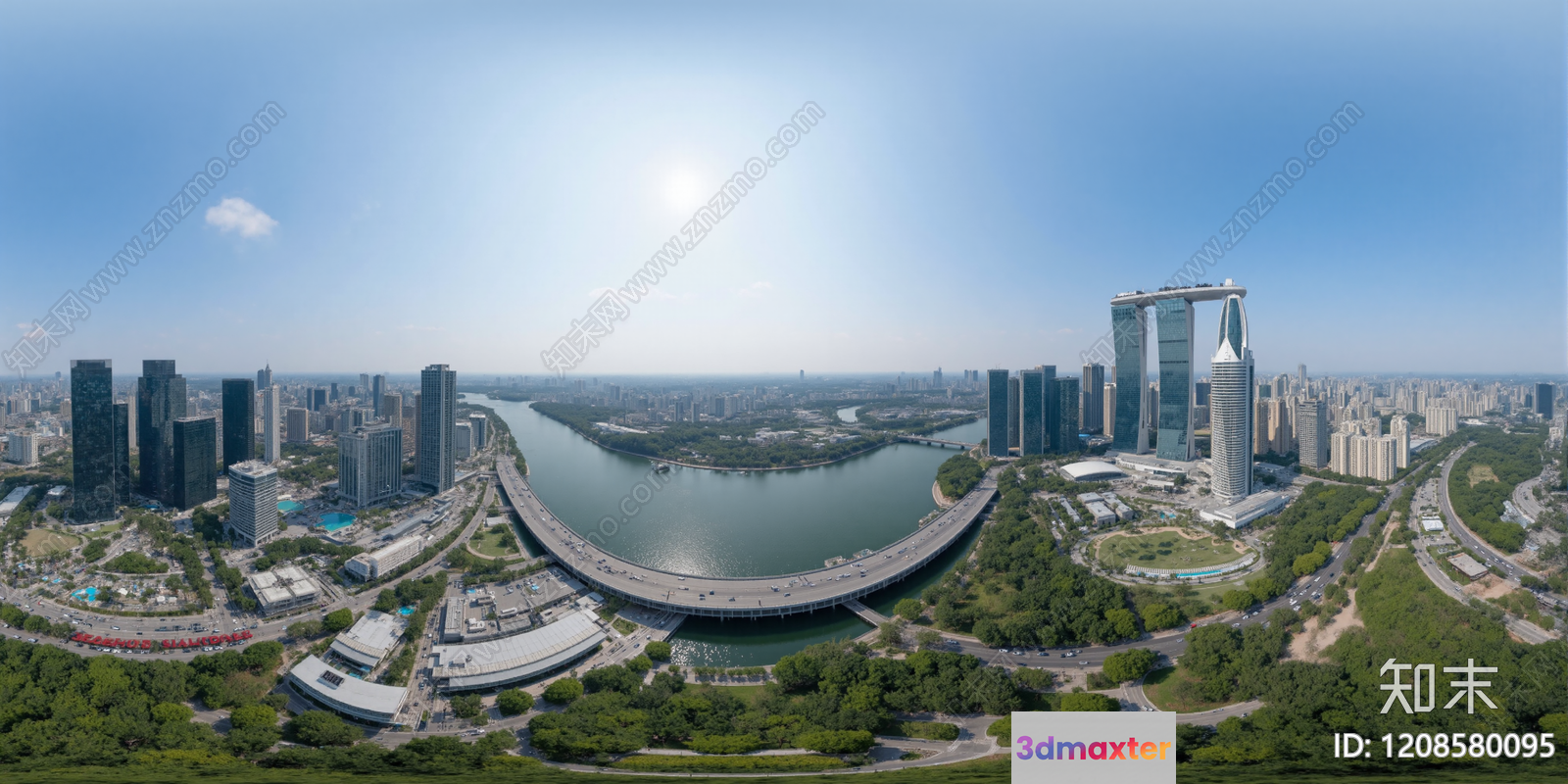 A Cityscape With A Large Body Of Water And A Bridge 3D Model - 296 - VRAY Render