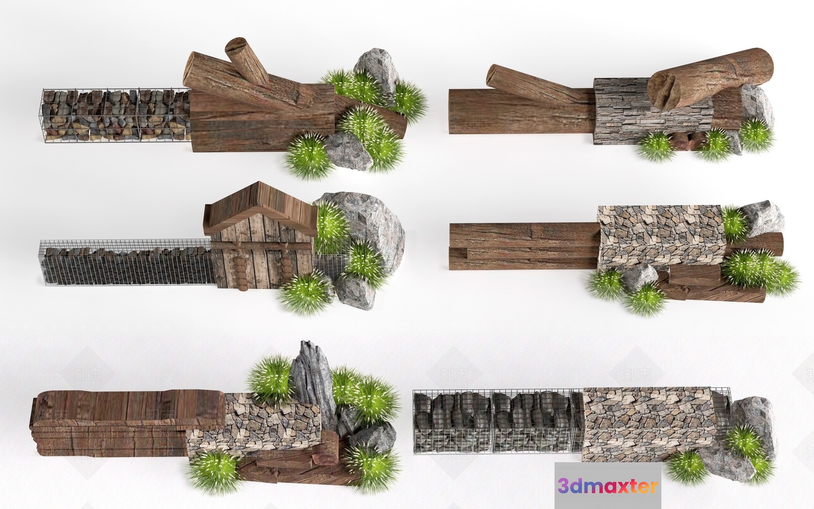 A 3D Rendering Of A Garden Wall With Plants And Rocks 3D Model - 6866 - VRAY Render