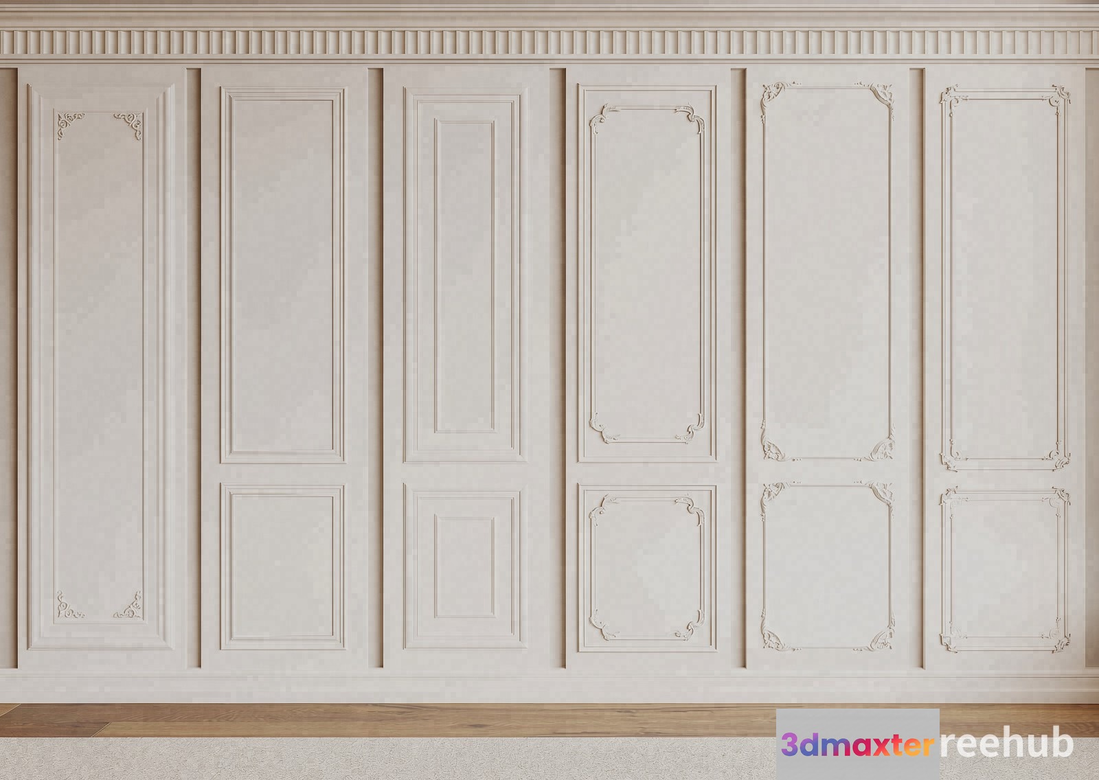 A White Wall With Decorative Molding 3D Model - 23272 - VRAY Render
