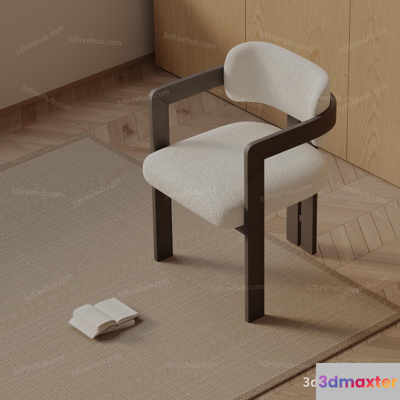 A Wooden Chair With A White Seat And Back 3D Model - 22943 - VRAY Render