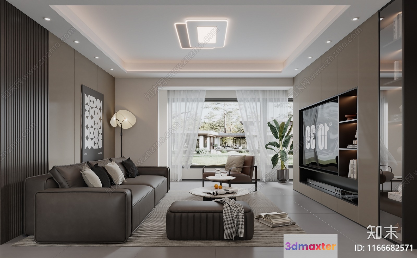 A Living Room With A Modern Design 3D Model - 17588 - VRAY Render