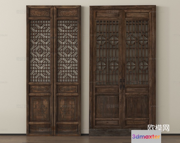 A Pair Of Wooden Doors 3D Model - 597 - VRAY Render
