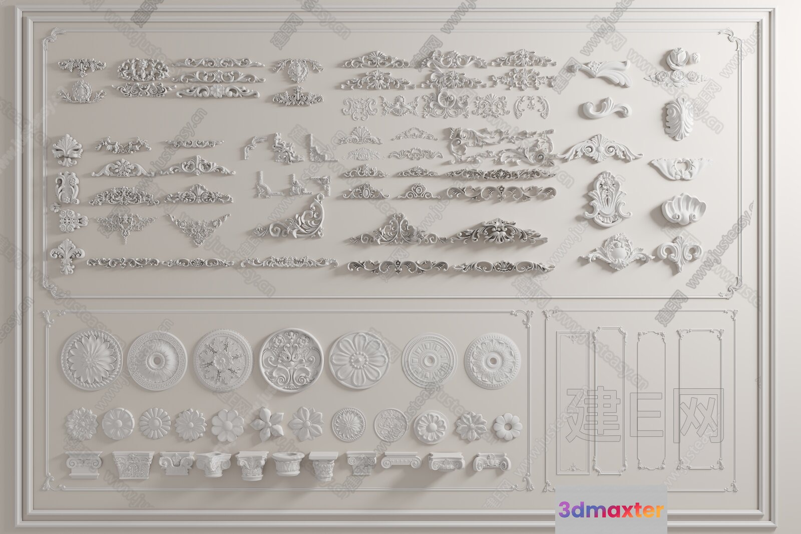 A Collection Of Decorative Wall Moldings 3D Model - 8568 - VRAY Render