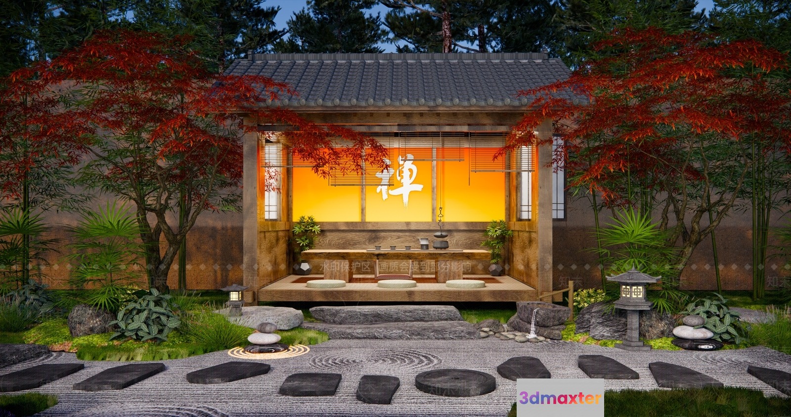 Japanese-Style Outdoor Seating Area 3D Model - 20359 - VRAY Render