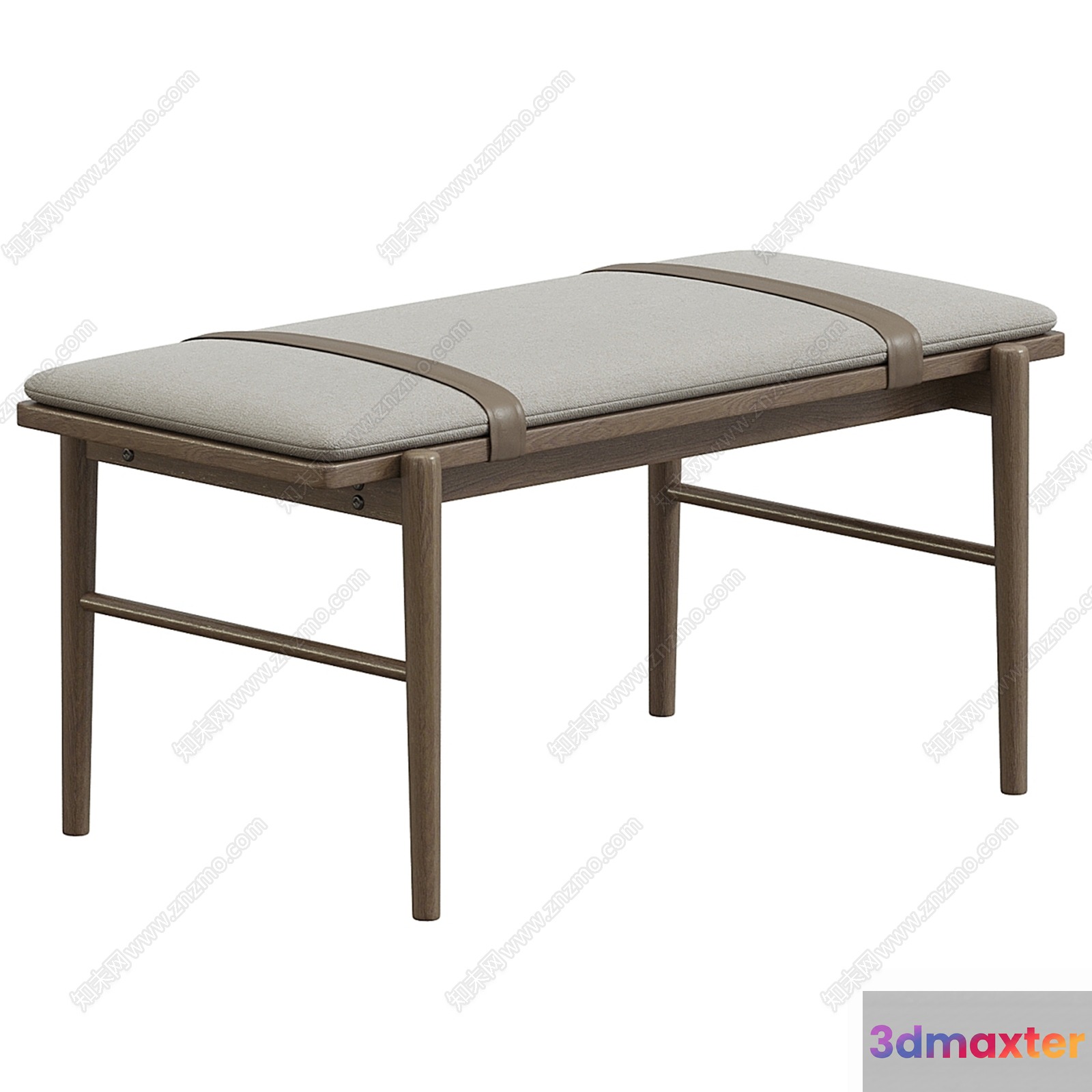 A Wooden Bench With A Gray Cushion 3D Model - 9477 - VRAY Render