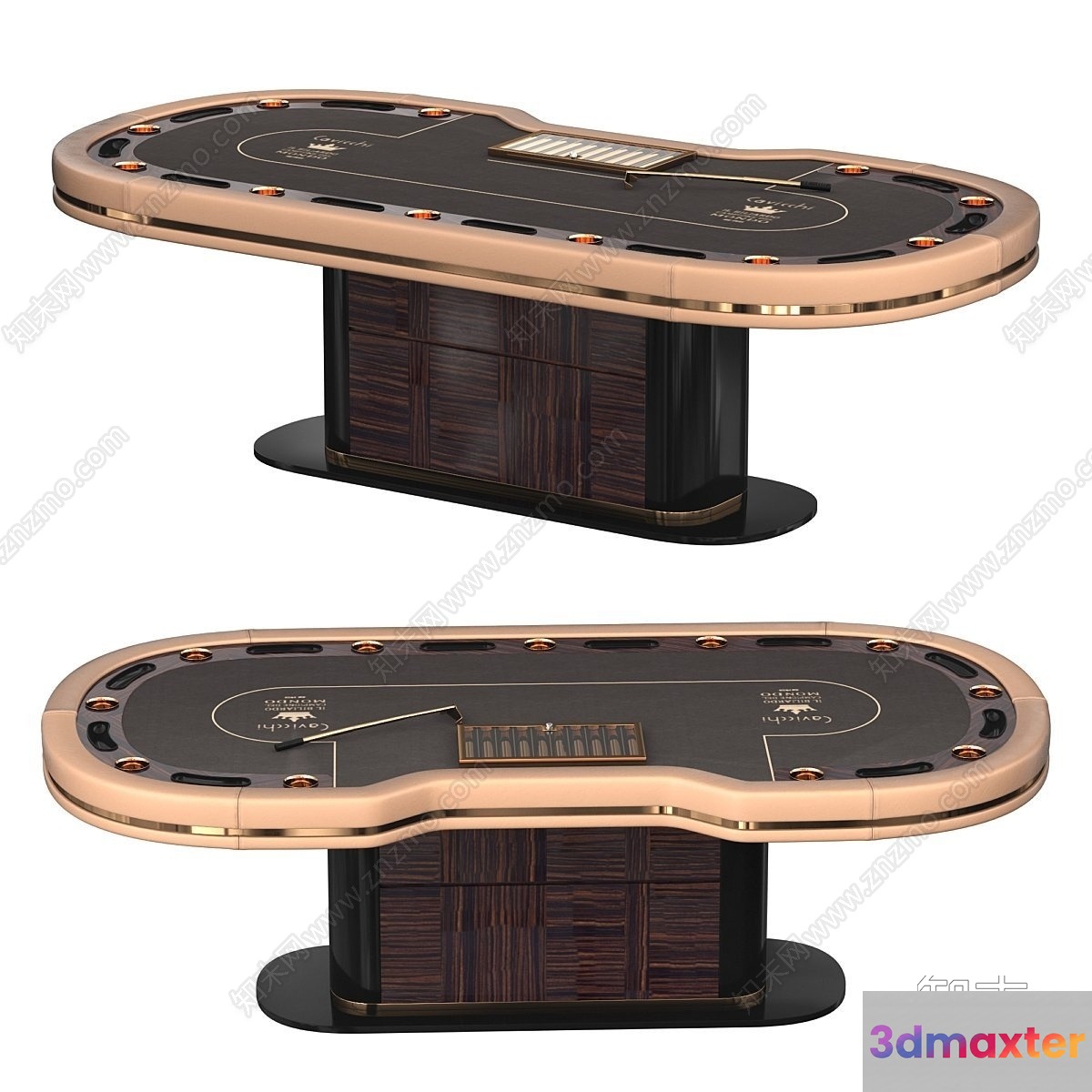 A Poker Table With A Black And Gold Surface 3D Model - 13138 - VRAY Render