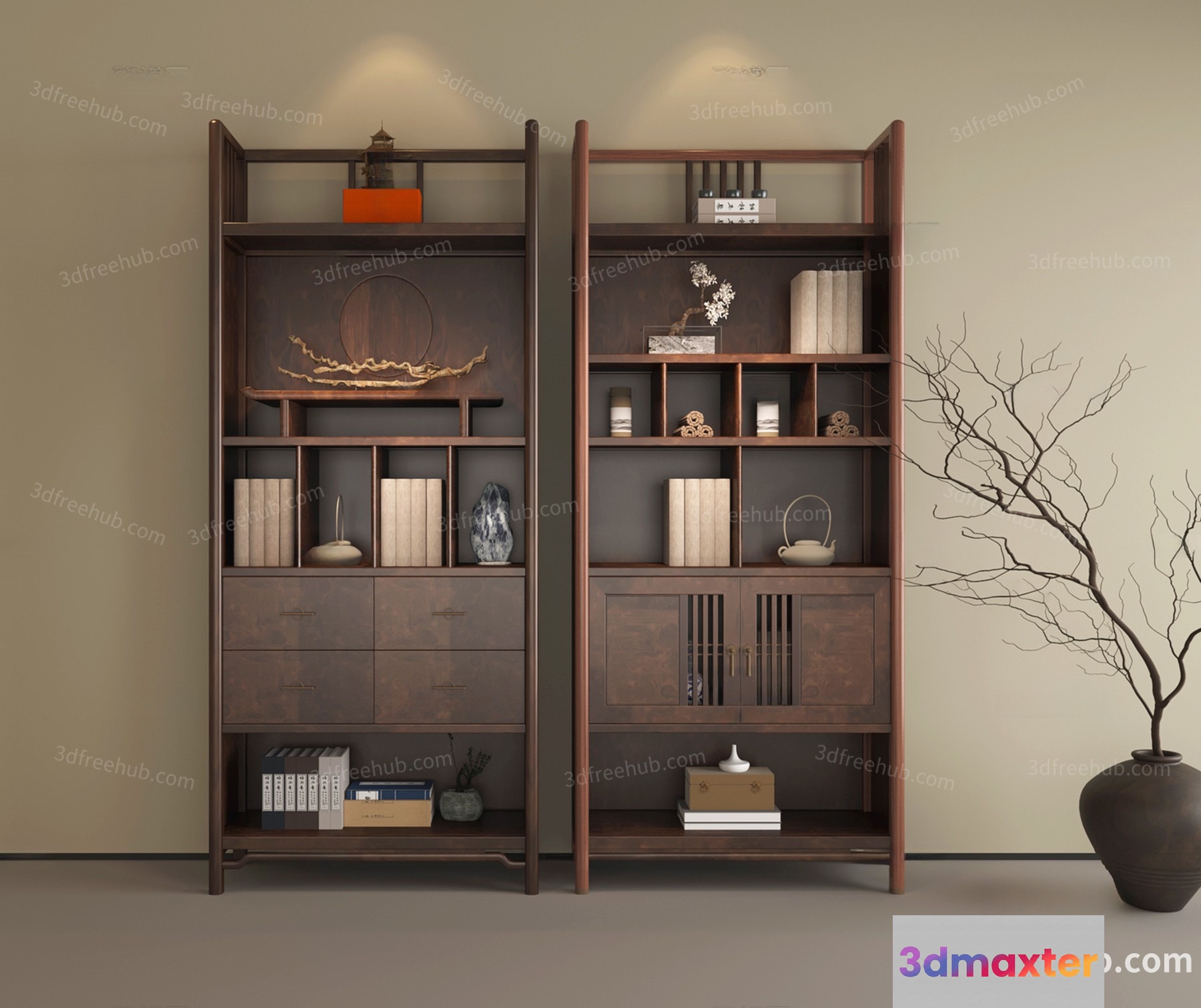 Wooden Bookcase 3D Model - 3310 - VRAY Render
