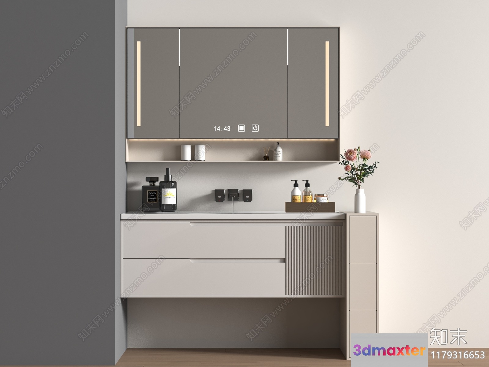 A Modern Bathroom Vanity With A Sink 3D Model - 8296 - VRAY Render