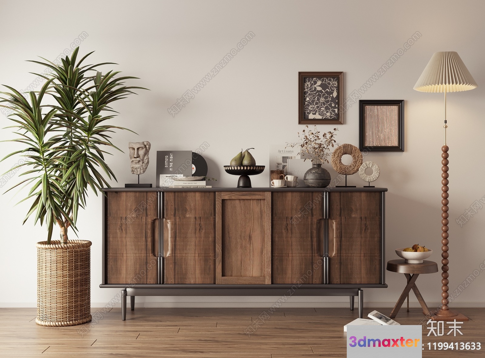 A Mid-Century Modern Sideboard 3D Model - 4377 - VRAY Render