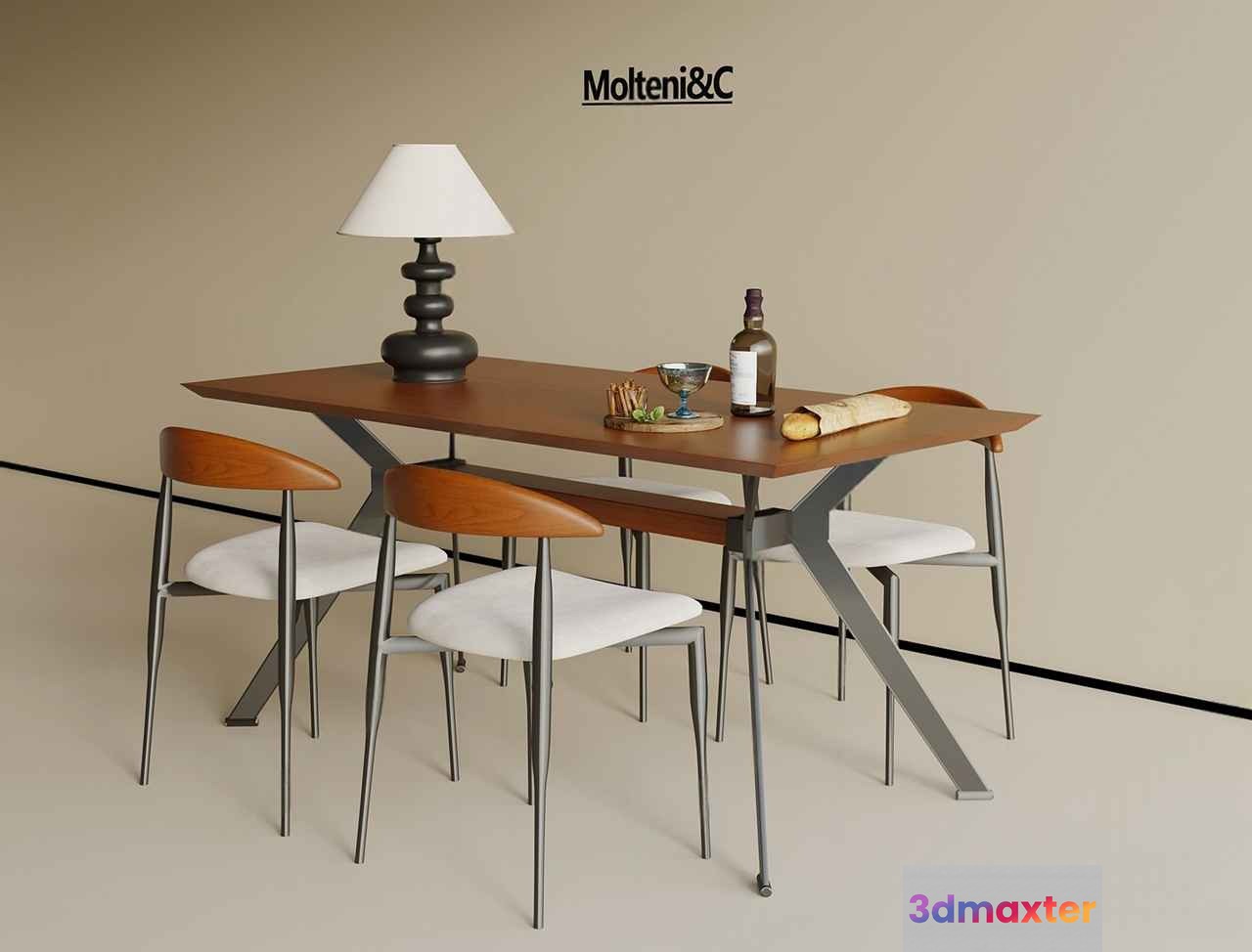 Mid-Century Modern Dining Table 3D Model - 9729 - VRAY Render