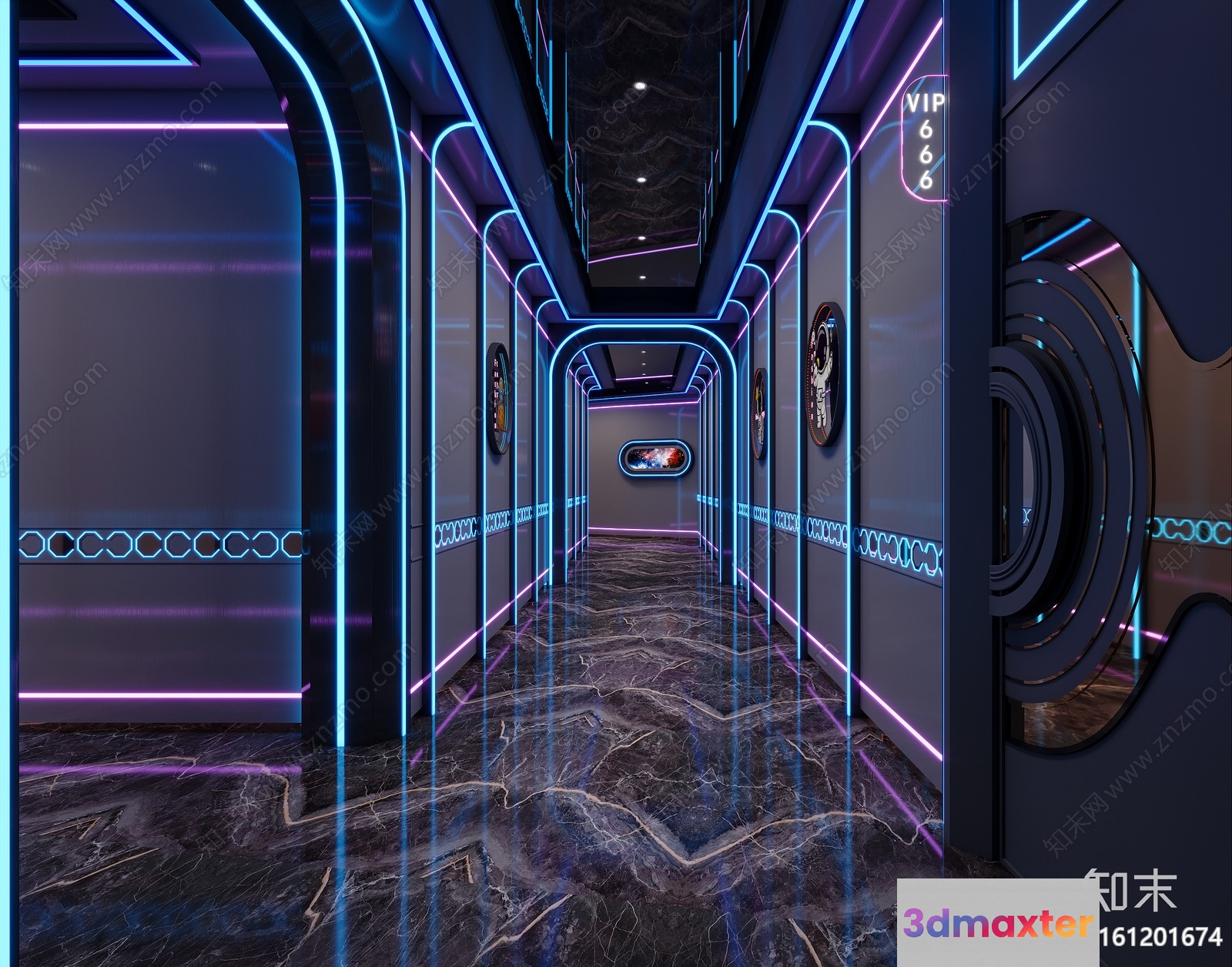 The Main Subject In This Image Is A Futuristic Hallway With Neon Lights 3D Model - 11530 - VRAY Render