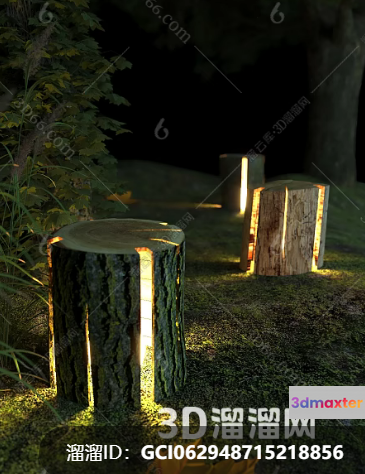 Wooden Stumps With Lights 3D Model - 10518 - VRAY Render
