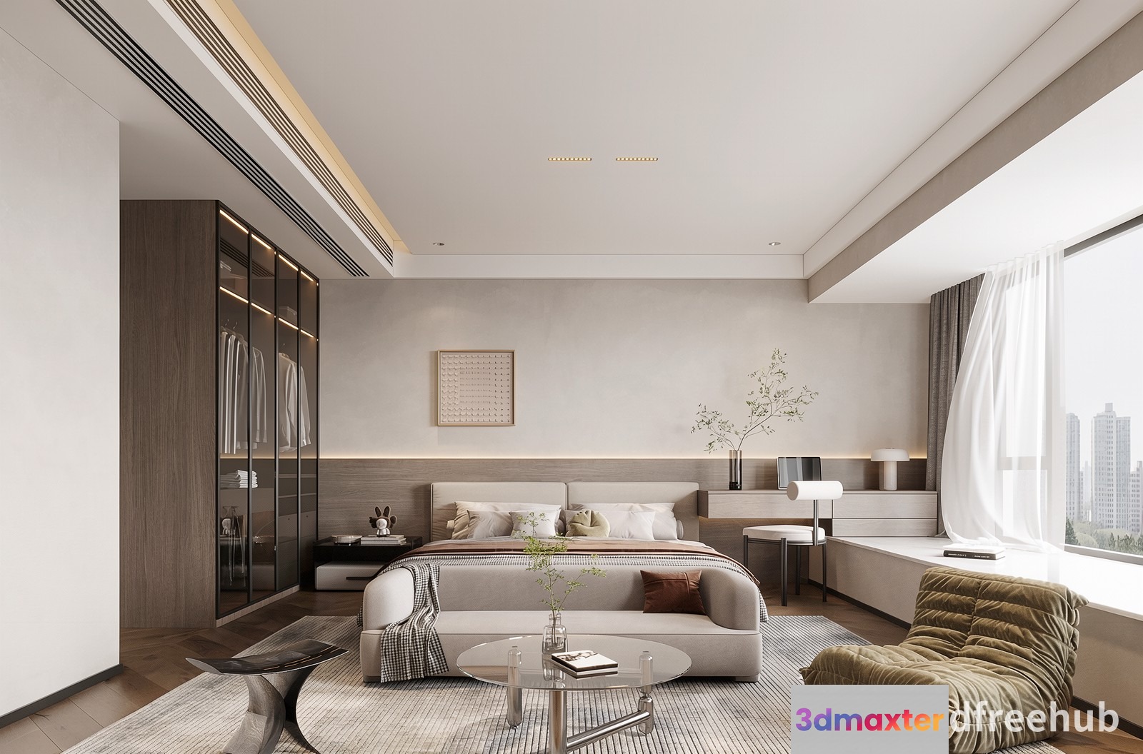 Modern Minimalist Bedroom 3D Model - 19865 - VRAY Render