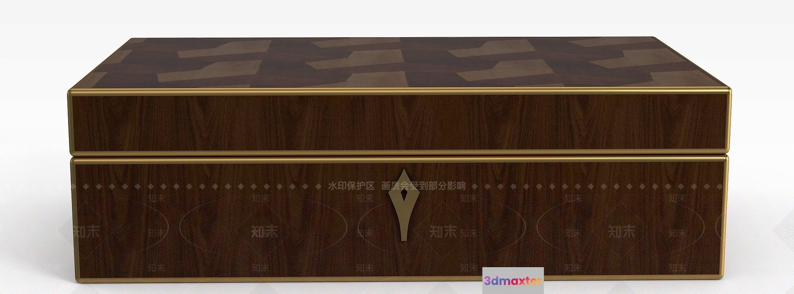 A Wooden Box With A Gold Handle 3D Model - 14729 - VRAY Render