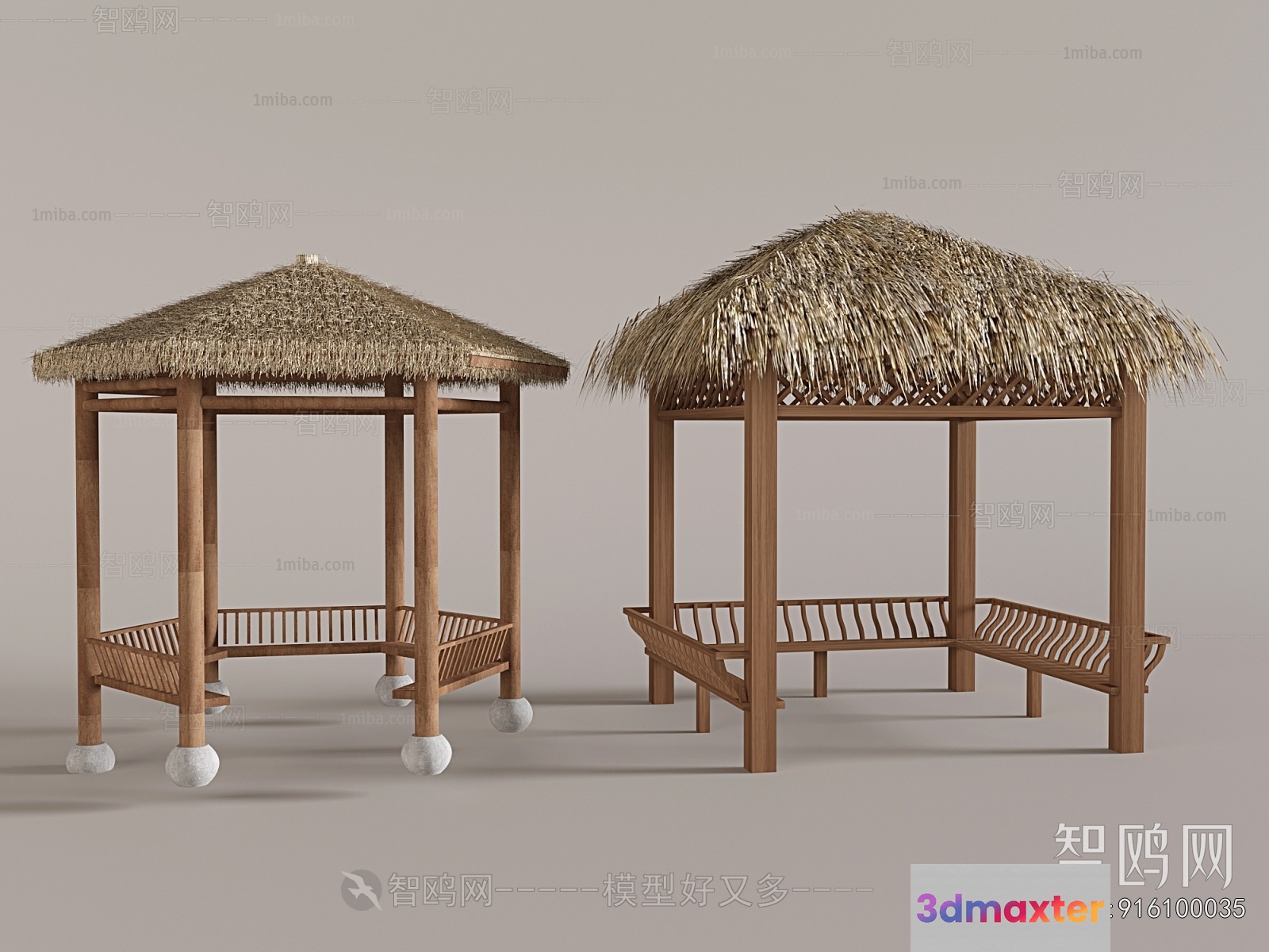 Tropical Hut With Thatched Roof 3D Model - 13313 - VRAY Render