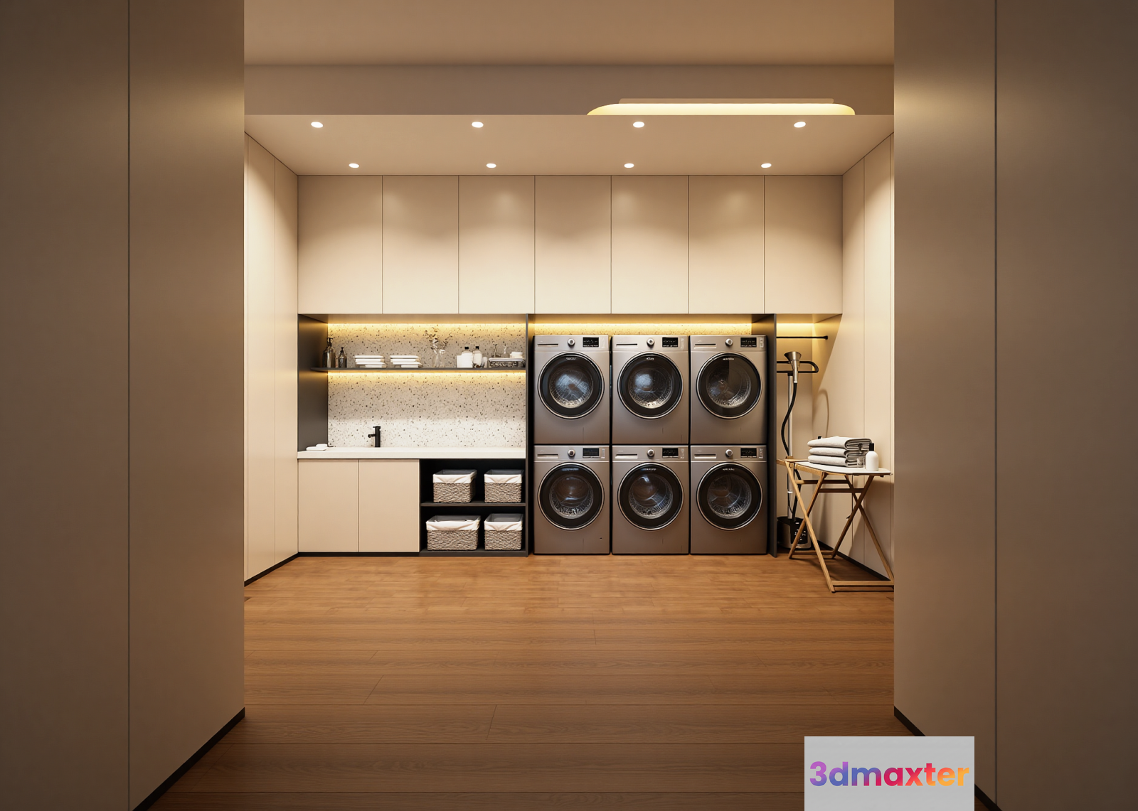 A Laundry Room With Stainless Steel Appliances 3D Model - 7226 - VRAY Render